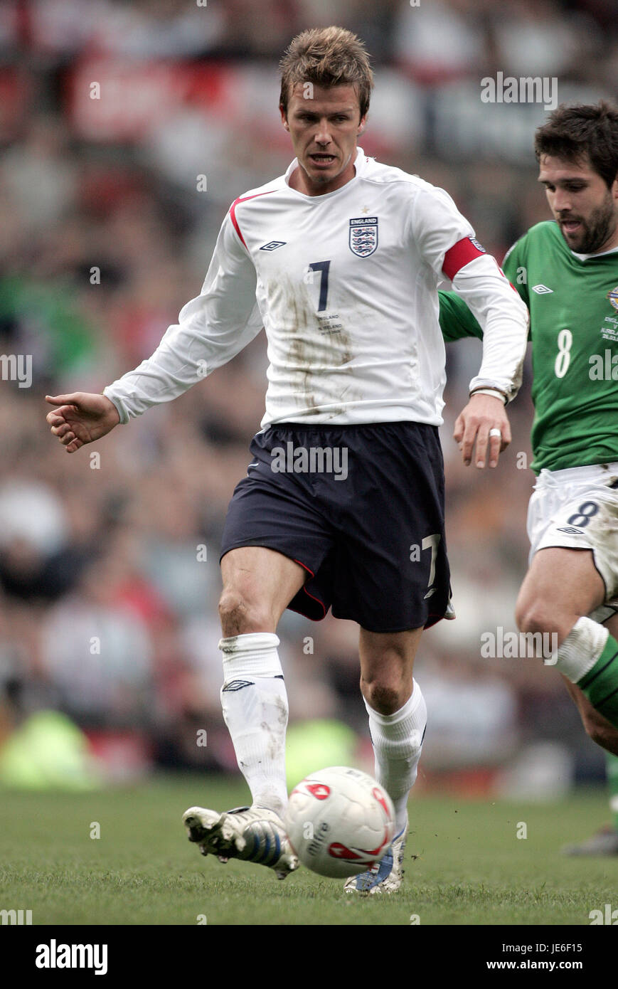 DAVID BECKHAM ENGLAND & REAL MADRID CF OLD TRAFFORD MANCHESTER ENGLAND 26. März 2005 Stockfoto