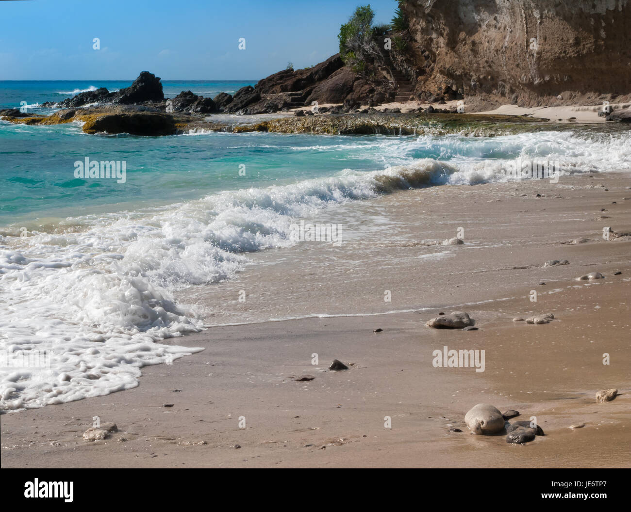 Gelliceaux Beach ist ein verborgener Schatz auf Mustique ideal zum Schnorcheln Stockfoto