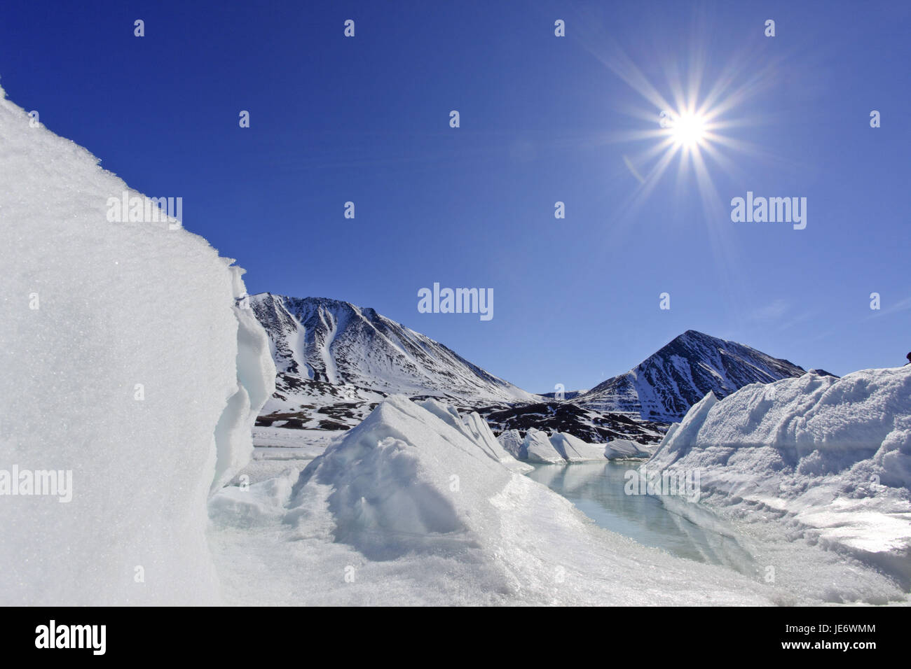 Nordamerika, Kanada, Nordkanada, Nunavut, Baffin Island, Teich, Inlet, Eclipse Ton, packen Sie Eis, Stockfoto