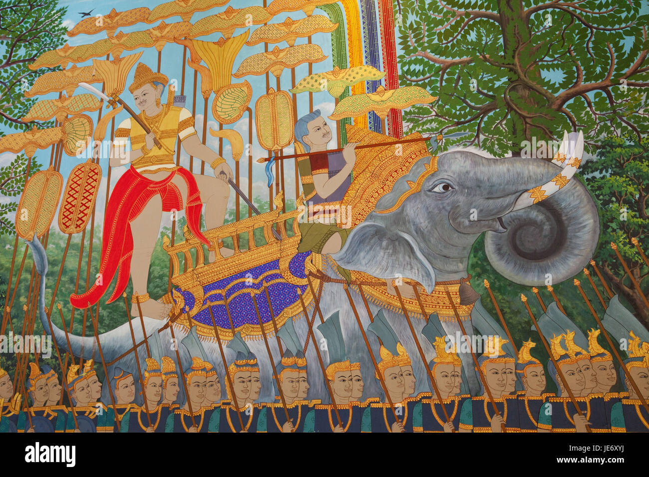 Kambodscha, Phnom Penh, Palast des Königs, Wandmalereien im Museum des weißen Elefanten, Stockfoto