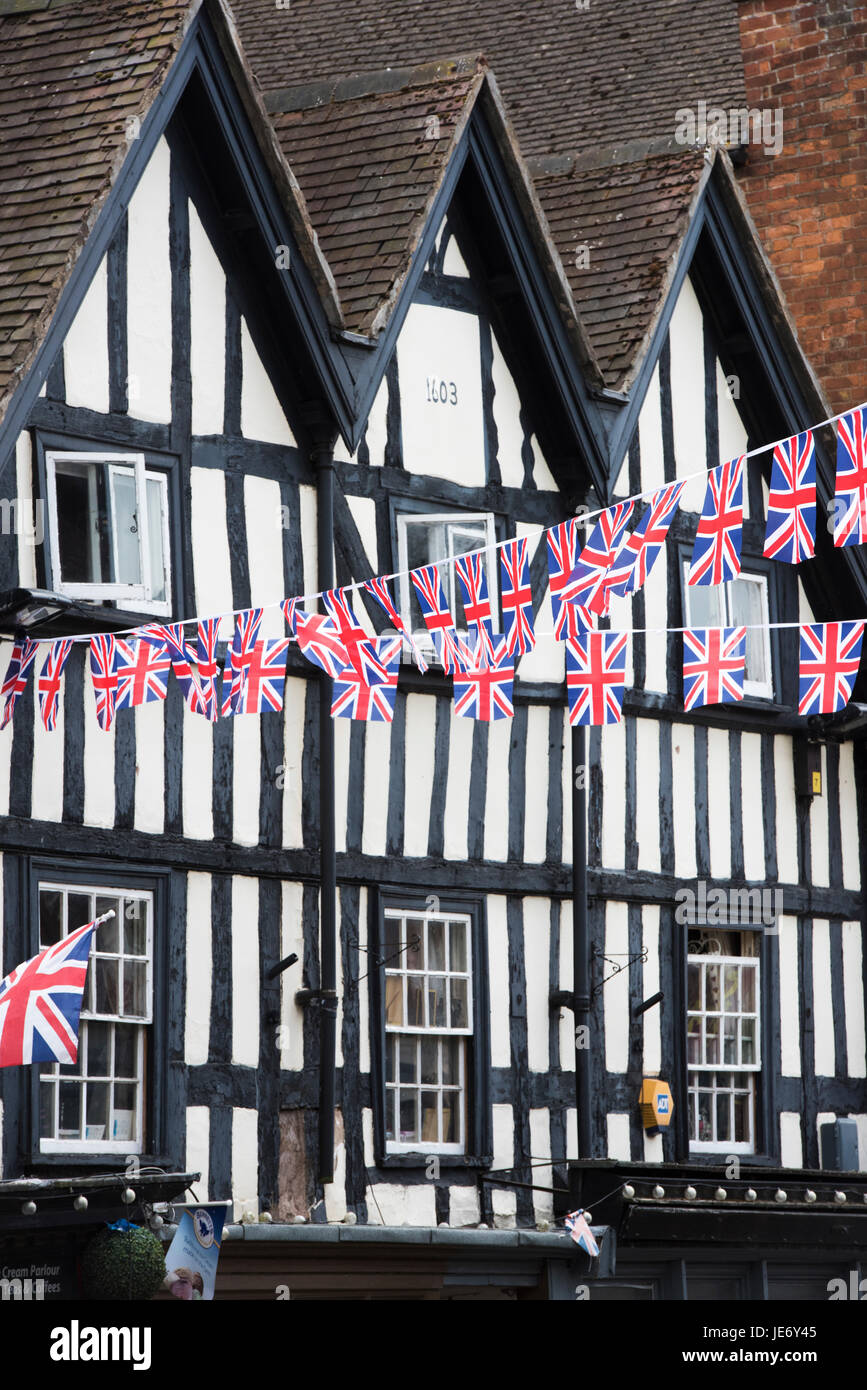 Union Jack Bunting in Upton-auf-Severn, Worcestershire, England Stockfoto