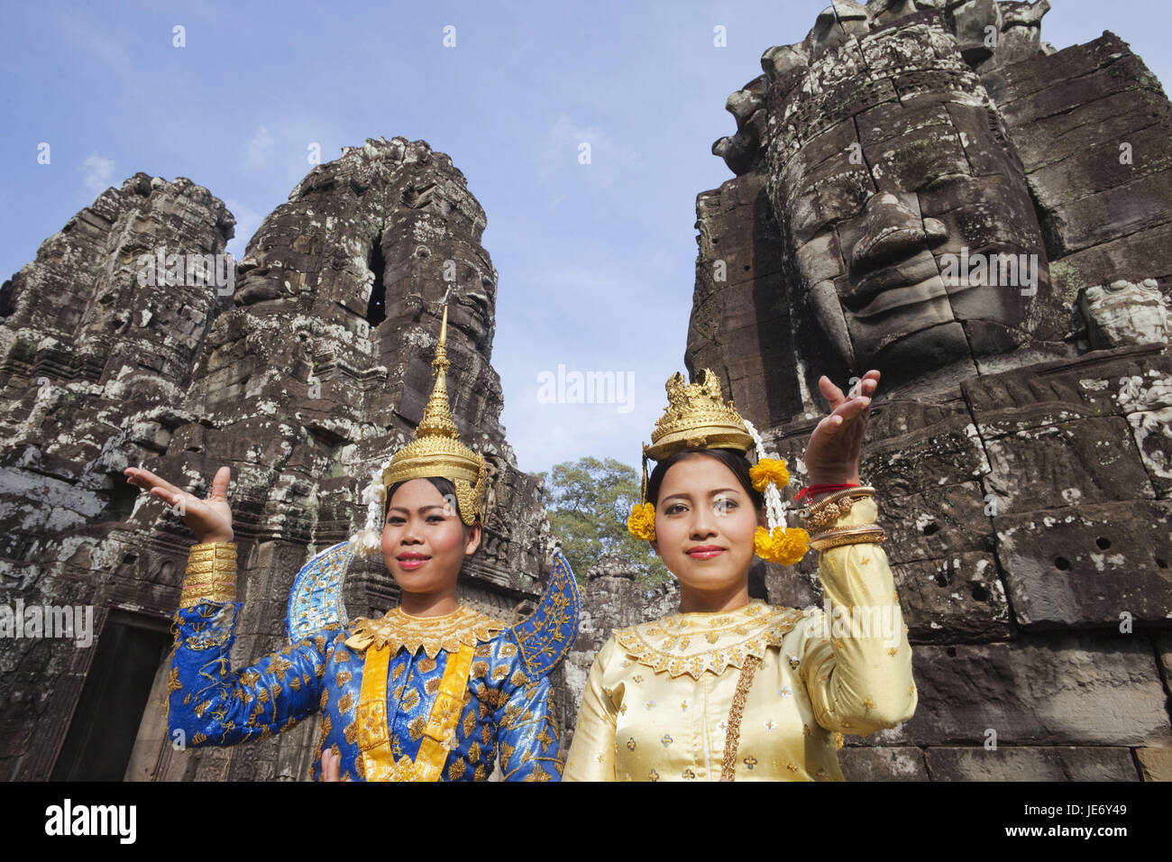 Kambodscha, Siem Reap, Angkor Thom, Bayon Tempel, Apsara-Tänzerinnen, Porträt, Stockfoto