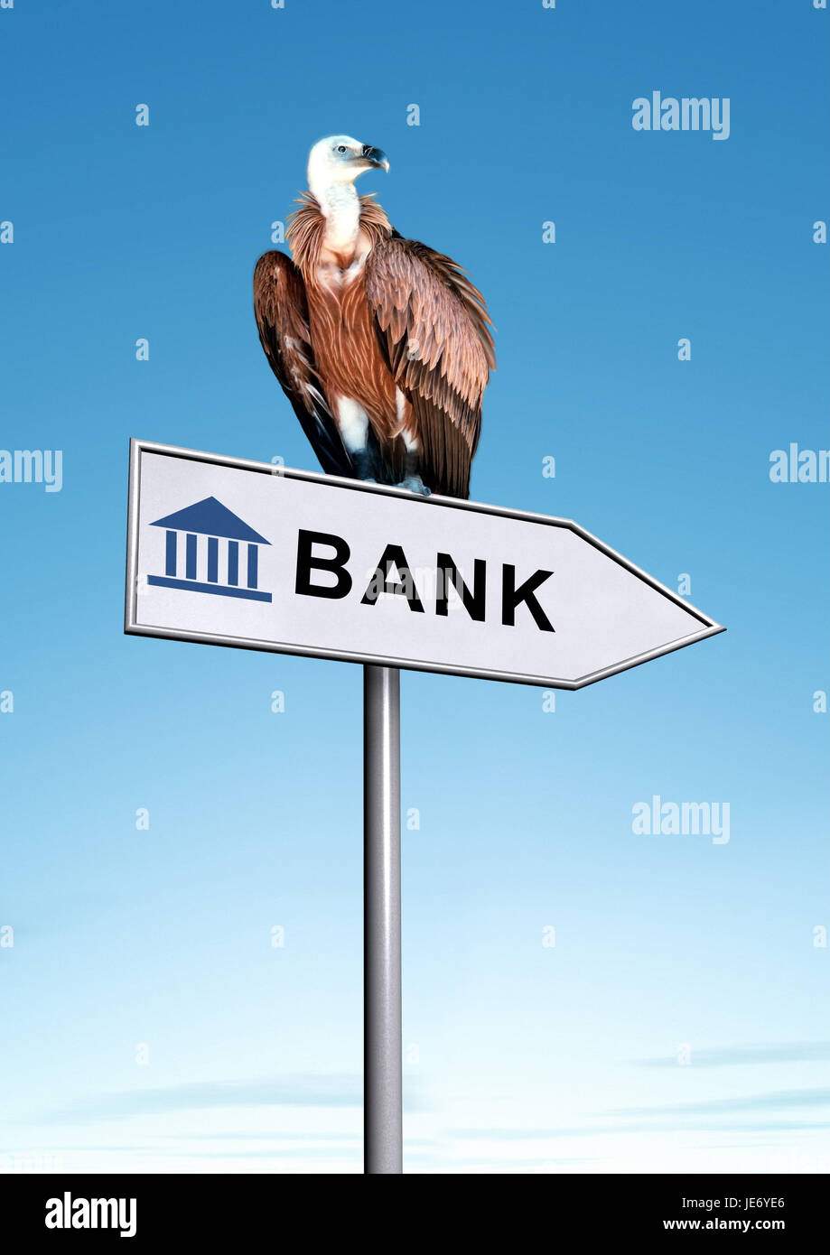 Zeichen, Bank, Geier, Konkurs, Insolvenz, Stockfoto