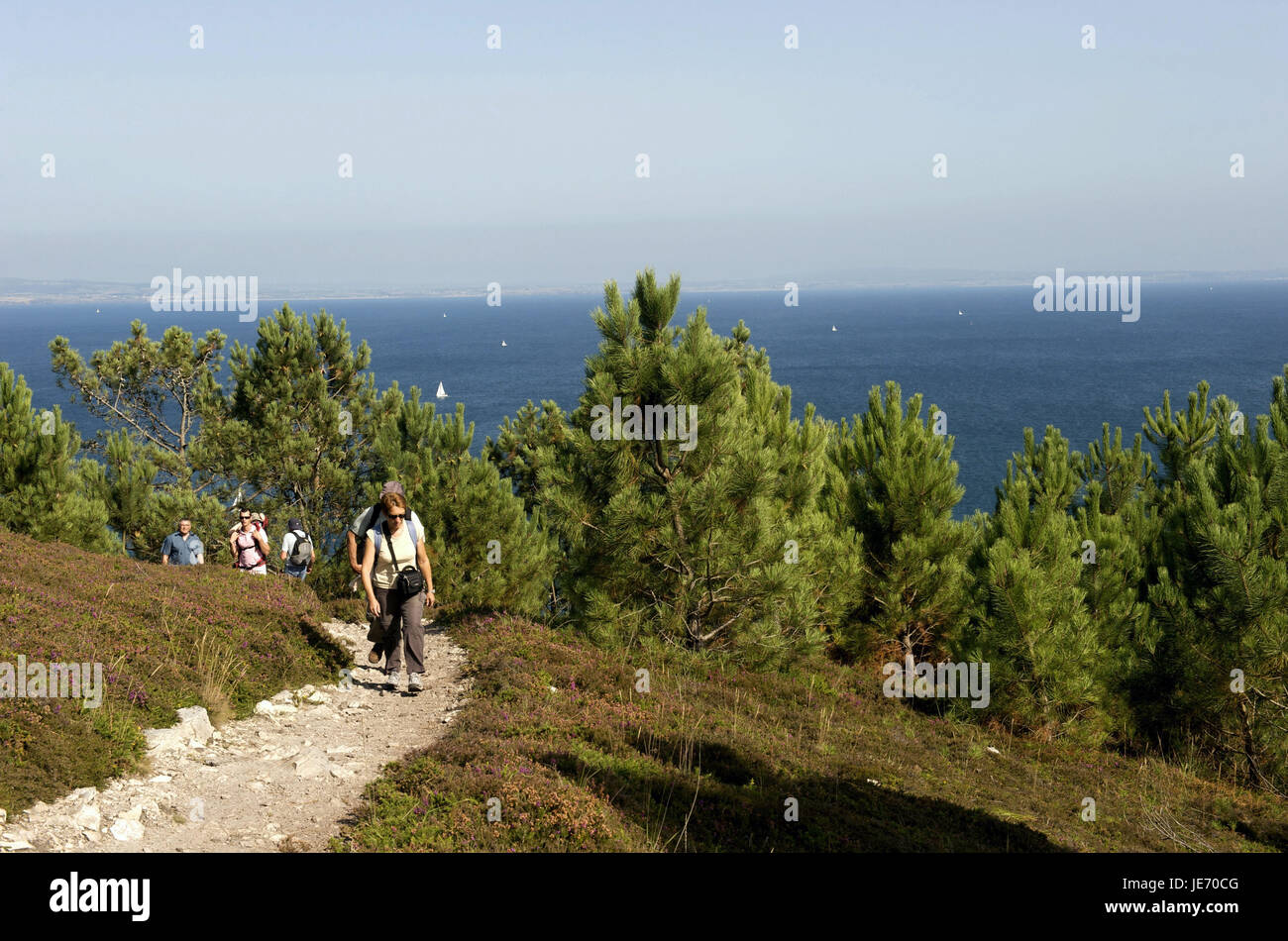Europa, Frankreich, Bretagne, Finistere, regionalen Park der Presqu' Ile de Crozon, Wanderer auf dem Weg Stockfoto