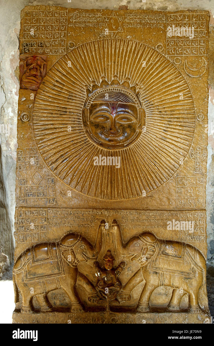 Indien, Rajasthan, Jaisalmer, Salim Singh-Ki-Haveli, Relief, mittlere close-up, Stockfoto