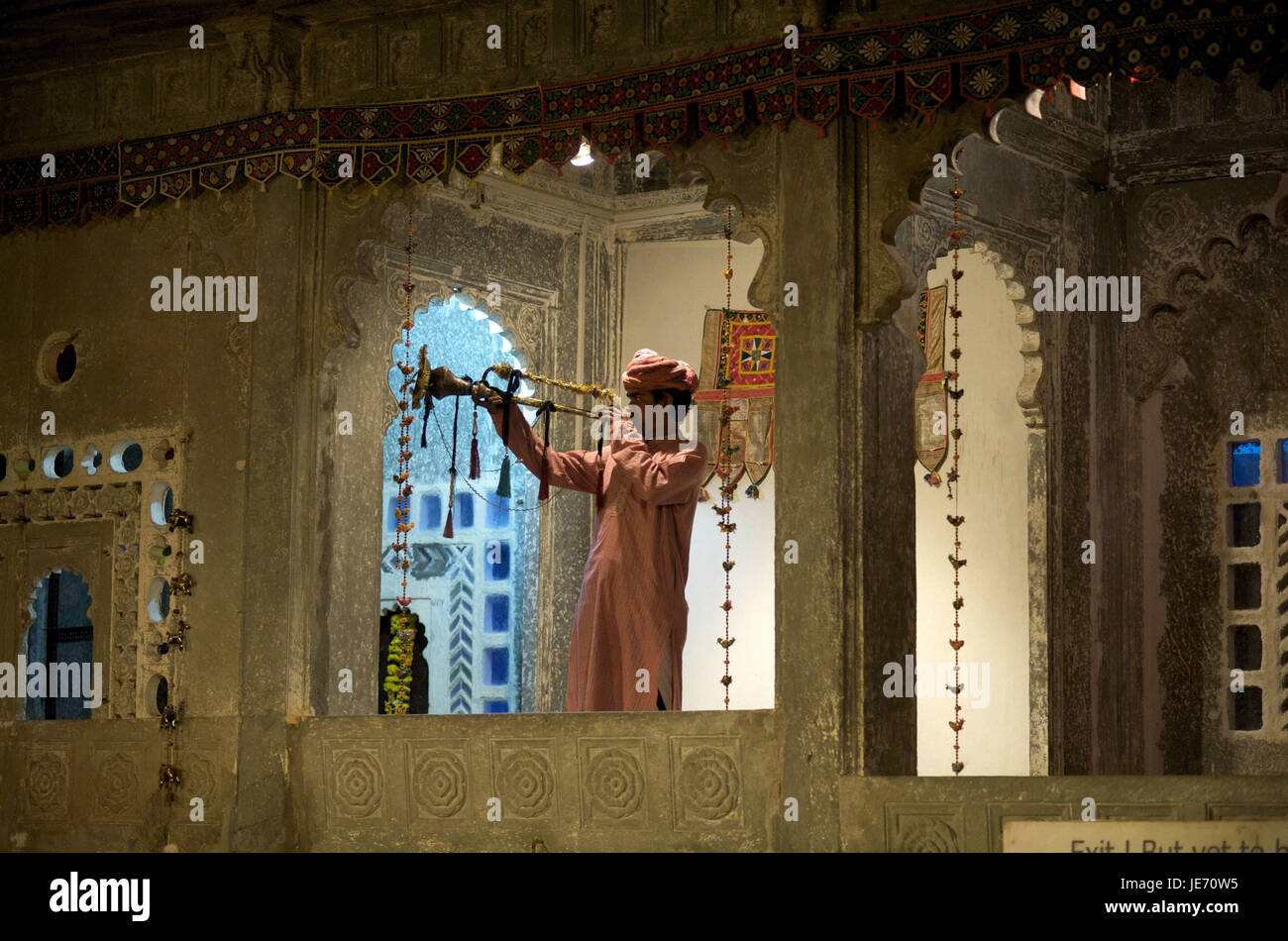 Indien, Rajasthan, Udaipur, Bagore-Ki-Haveli, traditionelle Musik, Stockfoto
