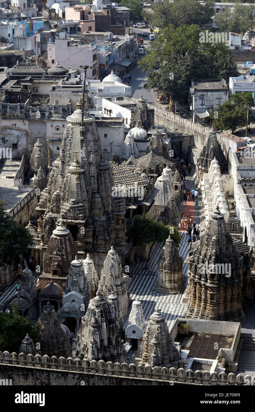 Indien, Rajasthan, Region von Udaipur, Tempel der Eklingji erhöht Sicht, Stockfoto