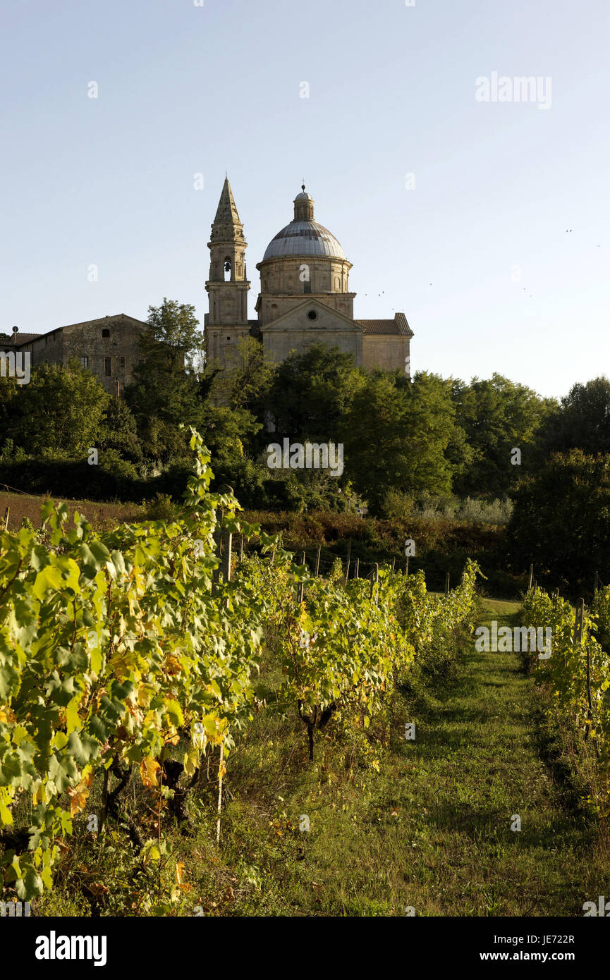 Italien, Toskana, Montepulciano, Blick auf die Kirche Madonna Tu San Biagio, Stockfoto