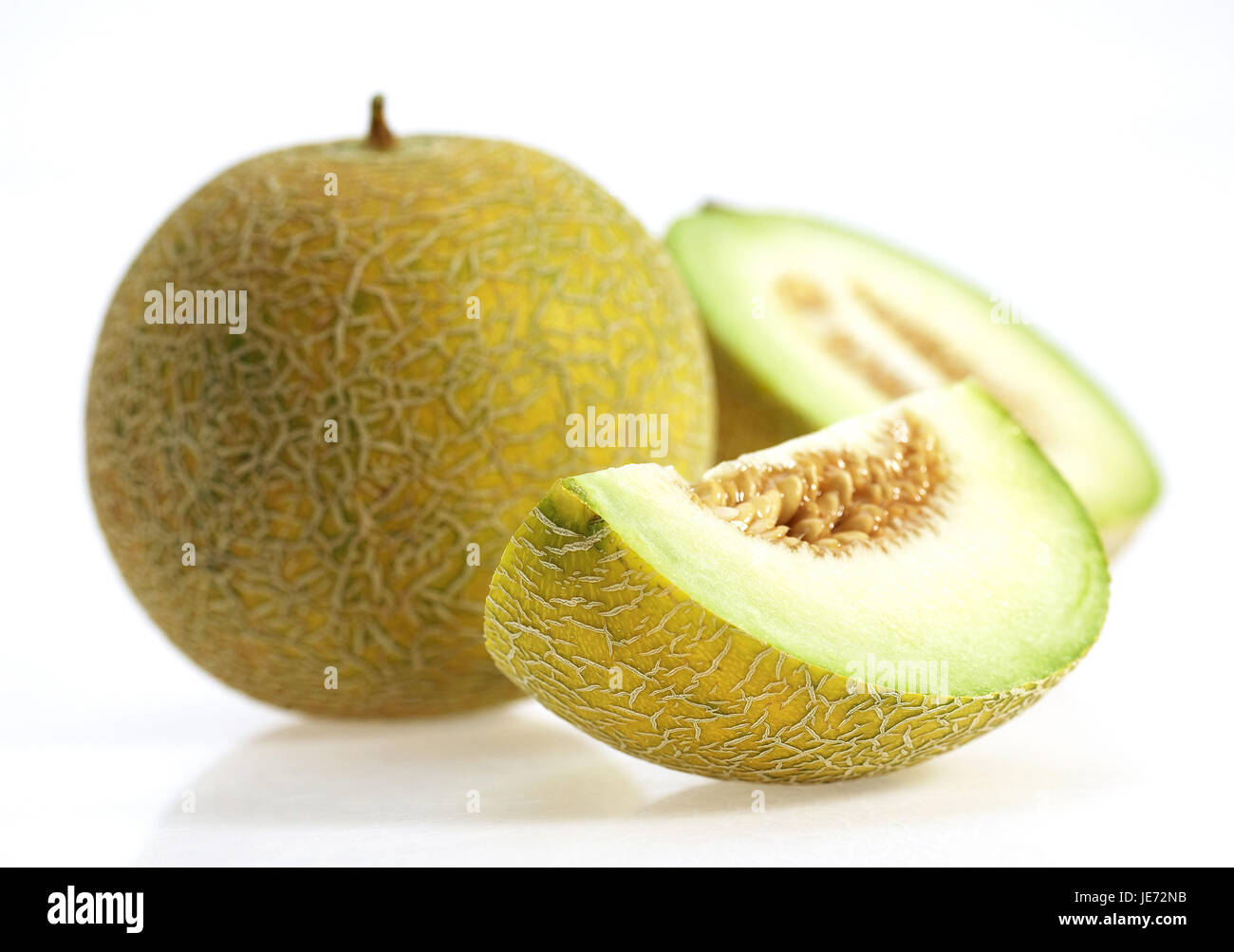 Gelbe Kanarische Melone, auch gelbe Honigmelone, Amarillo, Tendral Amarillo, Melone, Cucumis Melo, weißem Zucker, Stockfoto