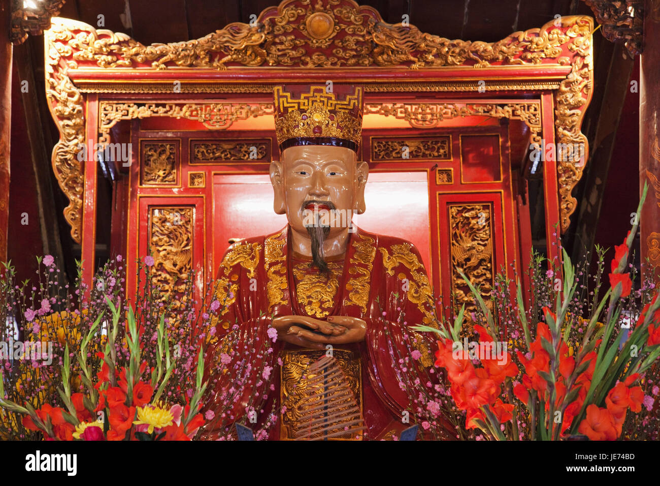 Vietnam, Hanoi, Literatur Tempel, Statue von Konfuzius, Stockfoto