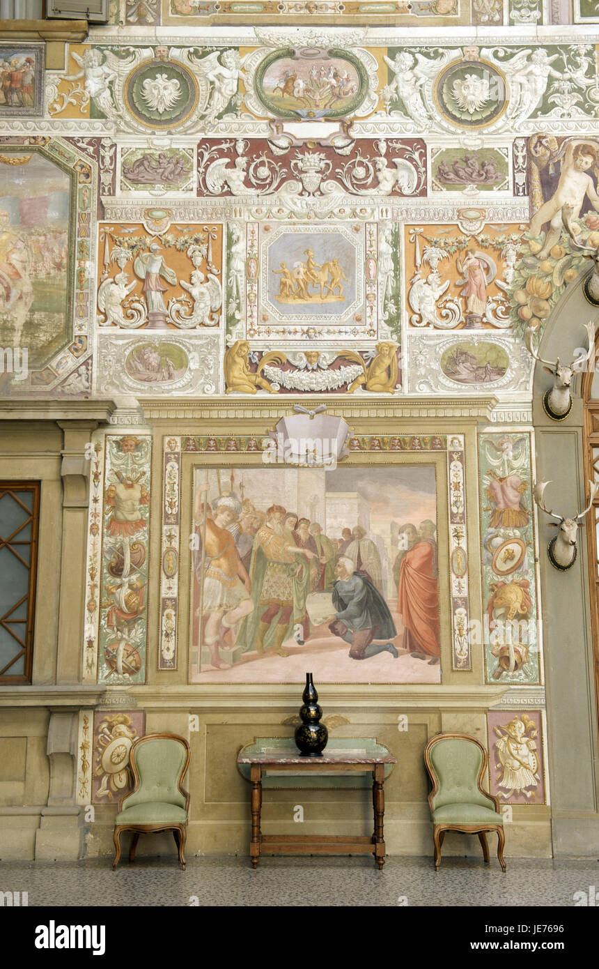 Italien, Toskana, Region Florenz, Villa Petraia, Wandmalerei, Stockfoto