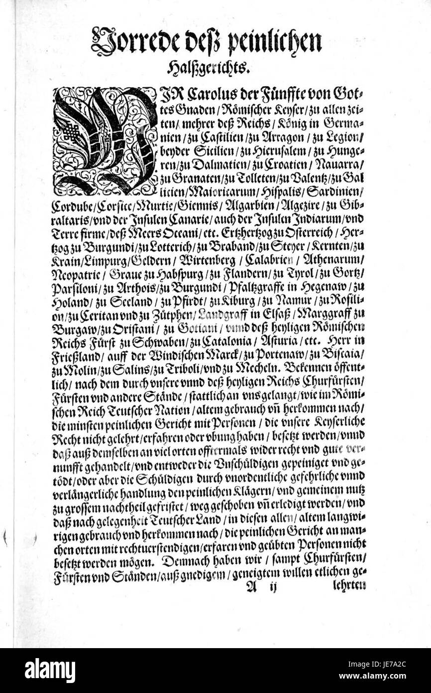 De Constitutio Criminalis Carolina (1577) 03 Stockfoto