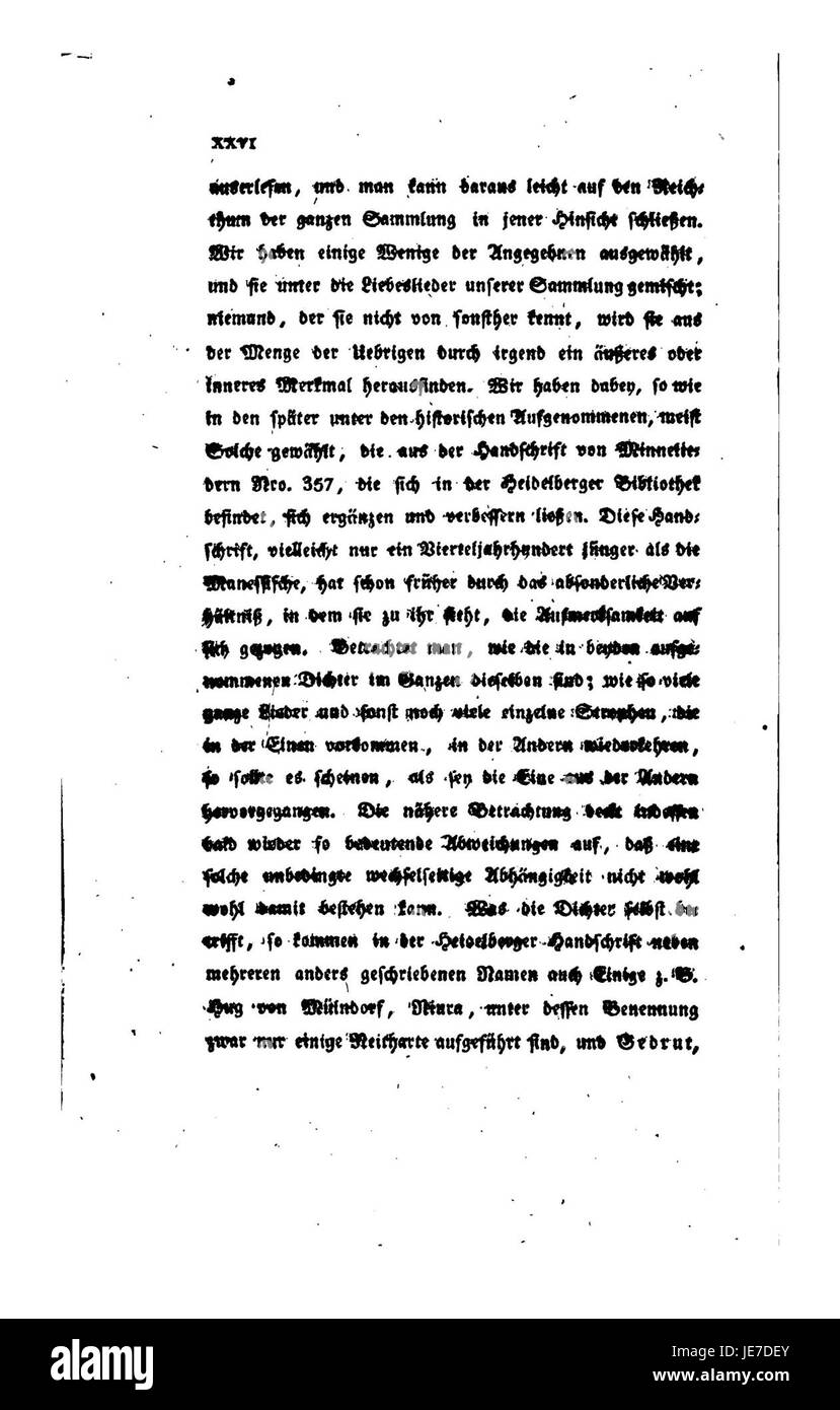 Dieses Bild zeigt eine historische Handschrift mit dem Titel „Altteutsche Volks-Meisterlieder“ aus Heidelberg mit traditionellen deutschen Volksliedern. Die Sammlung repräsentiert das reiche Erbe der deutschen Volksmusik. Stockfoto