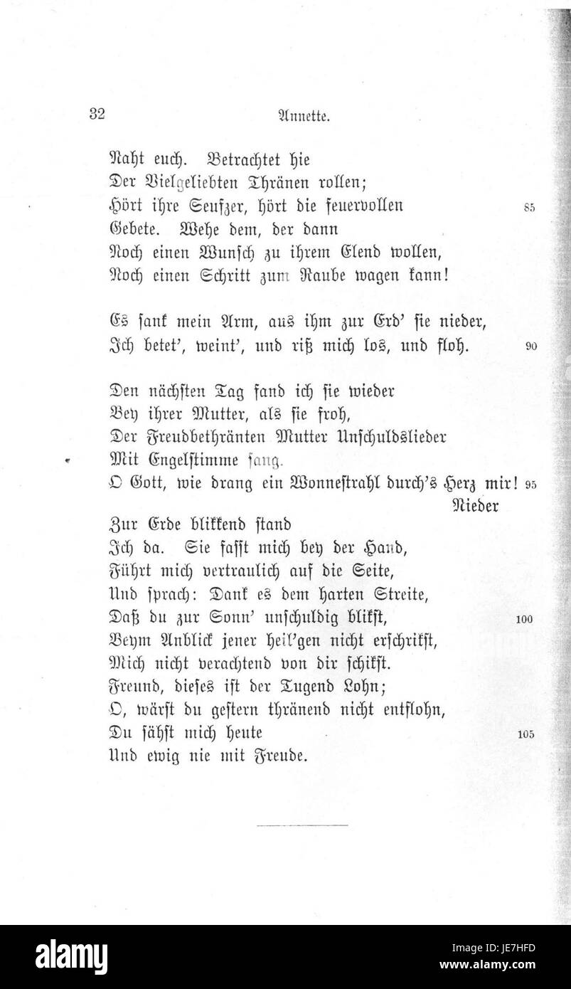 Der Druck „Annette“ von J. W. Goethe zeigt das künstlerische und literarische Werk des berühmten deutschen Schriftstellers. Dieser Druck spiegelt Goethes literarische Themen und Charakterstudien wider. Stockfoto