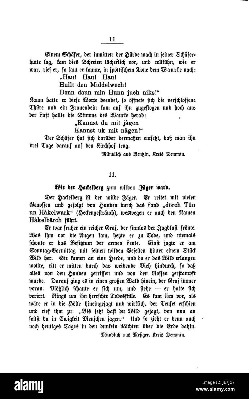 De Jahn Volkssagen ist eine Sammlung deutscher Volksmärchen von Johann Gottfried von Herder. Dieses Buch bietet einen Einblick in die deutschen mündlichen Traditionen und bewahrt Geschichten aus Folklore und Mythologie aus ländlichen Gemeinden. Stockfoto