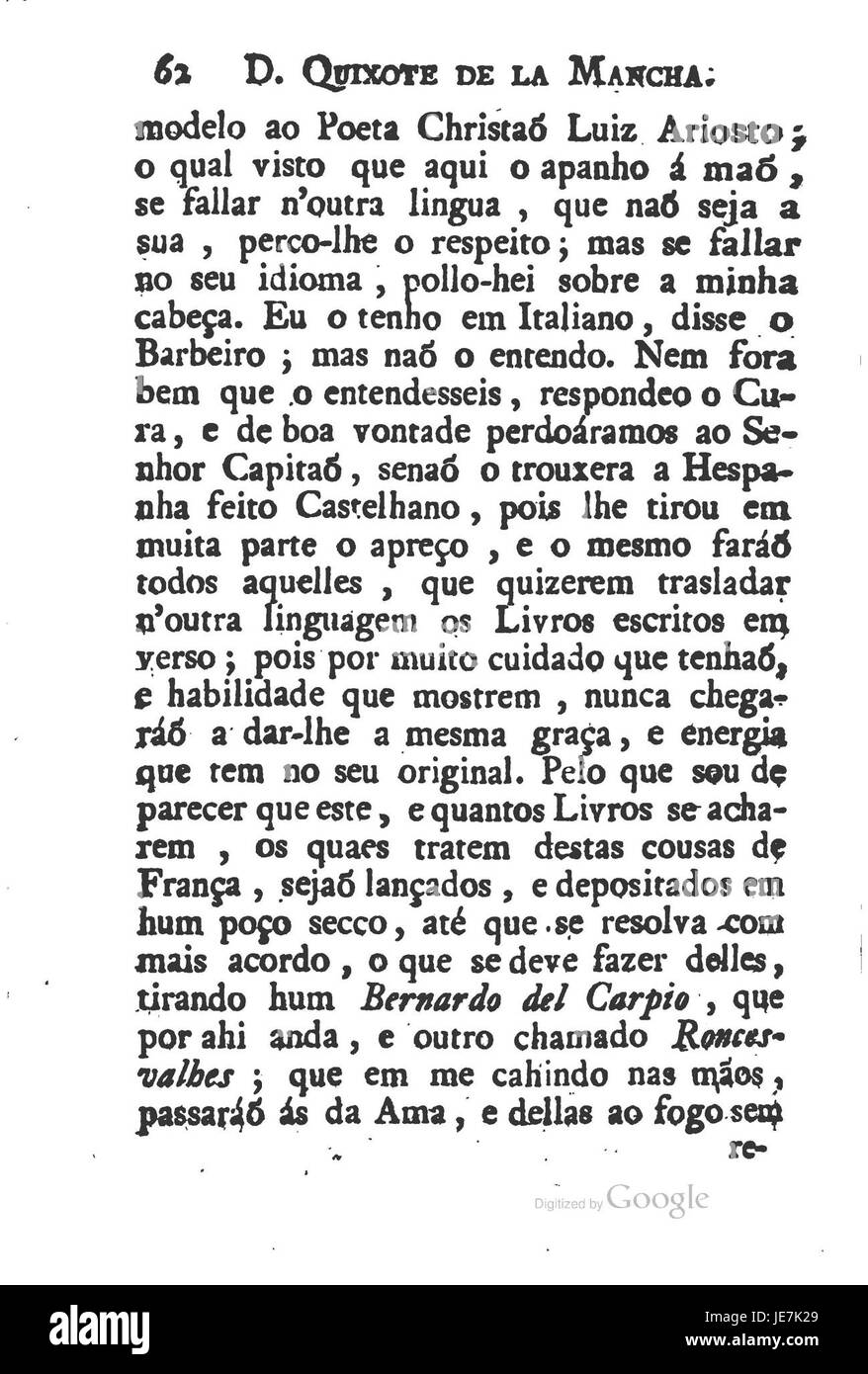 Diese Seite von „Don Quixote de la Mancha“ zeigt eine wichtige Szene aus dem Roman und veranschaulicht die Abenteuer des Protagonisten Don Quixote auf seiner Suche nach ritterlichen Idealen und Gerechtigkeit in einer sich verändernden Welt. Stockfoto
