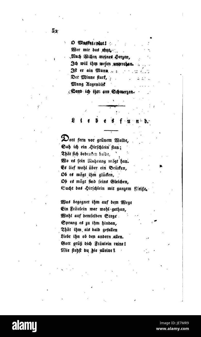 Das Bild zeigt die Titelseite der Altteutschen Volks-Meisterlieder, einer Sammlung alter deutscher Volkslieder aus Heidelberg. Das Buch bewahrt die traditionelle deutsche Volksmusik und ihre kulturellen Wurzeln. Stockfoto