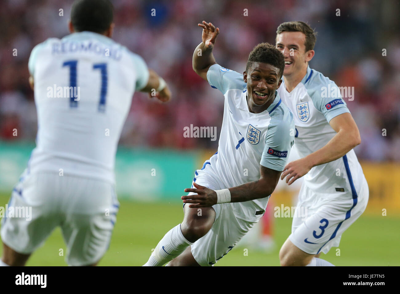 Kielce, Polen. 22. Juni 2017. Demarai Gray (ENG) mit einem Torjubel zum 1: 0 in der 6. Minute; Under21 Europameisterschaft, England gegen Polen Credit: Action Plus Sport Bilder/Alamy Live News Stockfoto