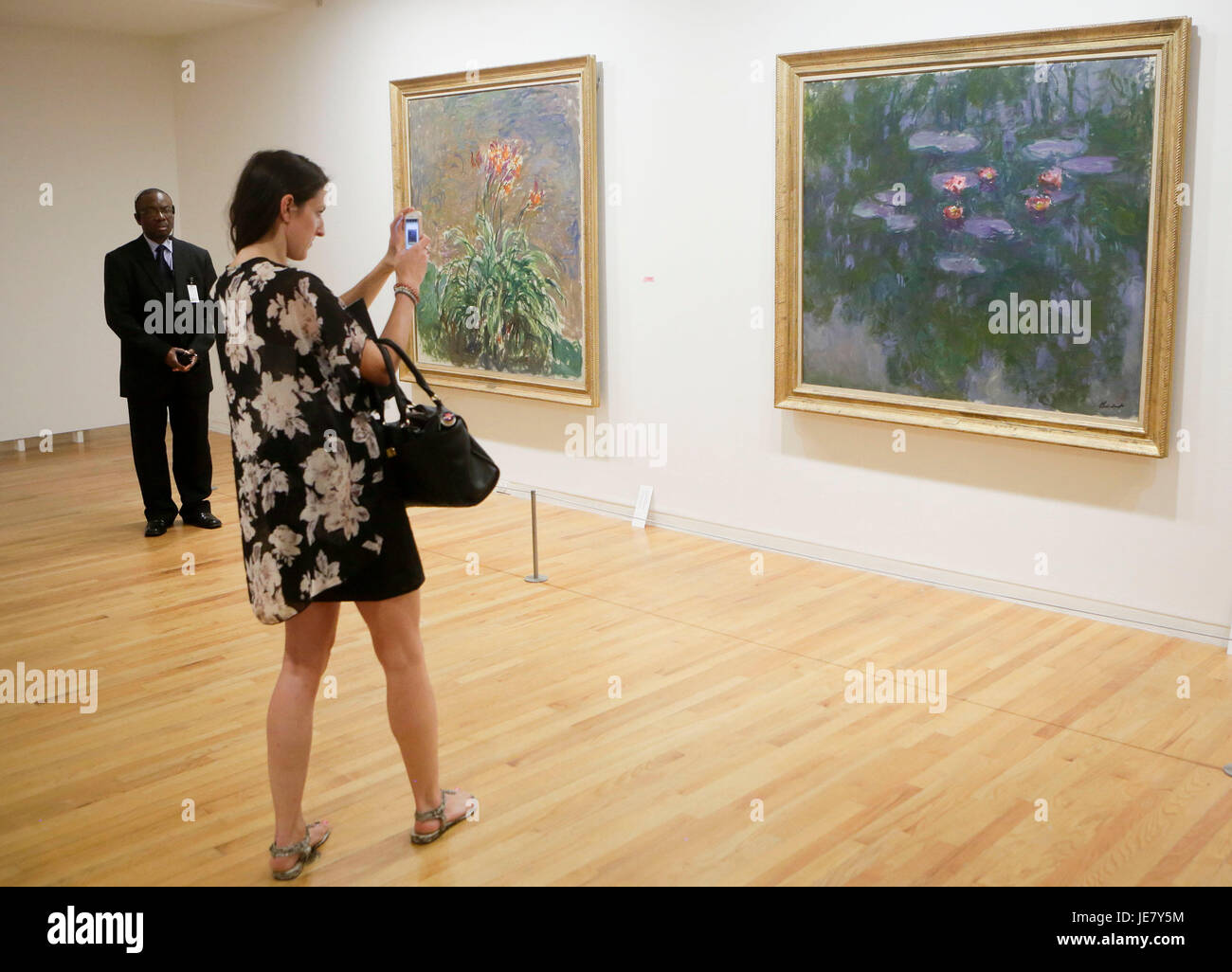 Vancouver, Kanada. 22. Juni 2017. Ein Besucher fotografiert während einer Vorschau eines Bildes in der Vancouver Art Gallery in Vancouver, Kanada, 22. Juni 2017. "Monets Secret Garden" präsentieren 38 Gemälde, die als Impressionismus master Monets bemerkenswertesten Sammlungen angesehen werden. Die Ausstellung wird voraussichtlich vom 24. Juni bis zum 1. Oktober laufen. Bildnachweis: Liang Sen/Xinhua/Alamy Live-Nachrichten Stockfoto