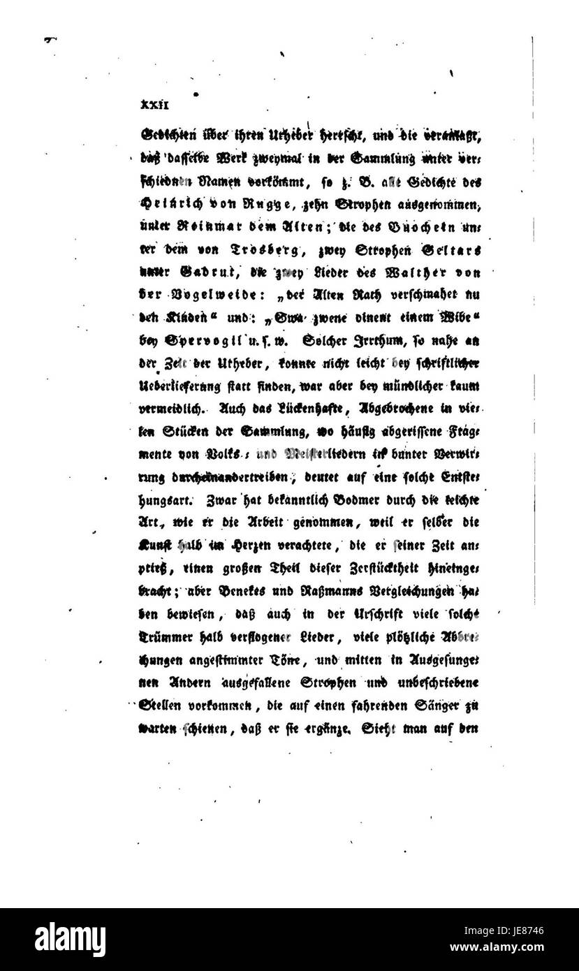 Die Altteutschen Volks-Meisterlieder sind eine Sammlung deutscher Volkslieder, die in Heidelberg zusammengestellt wurde. Diese Lieder repräsentieren traditionelle deutsche Kultur und Musik aus dem Mittelalter. Stockfoto