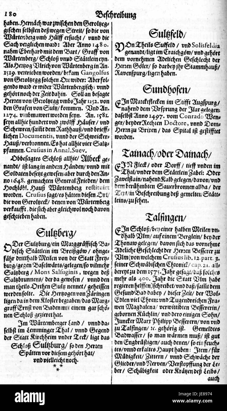 Der Titel „de Merian Sueviae 235“ bezieht sich auf eine Seite in einem historischen Dokument, das sich auf das Studium des suevischen Volkes bezieht, eines alten germanischen Stammes. Das Dokument könnte Einblicke in den historischen Kontext und die kulturellen Aspekte der Sueben geben. Stockfoto