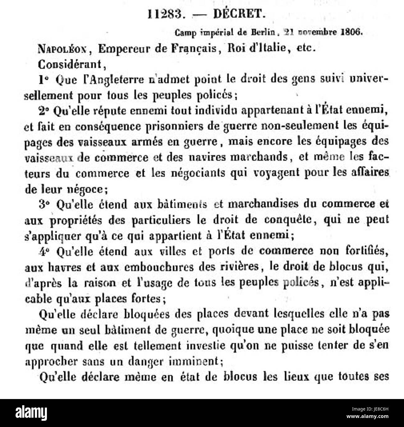 Dieses Bild bezieht sich wahrscheinlich auf ein historisches Dekret oder Dokument aus Berlin, in dem möglicherweise staatliche oder rechtliche Entscheidungen in der Geschichte der Stadt detailliert beschrieben werden. Stockfoto