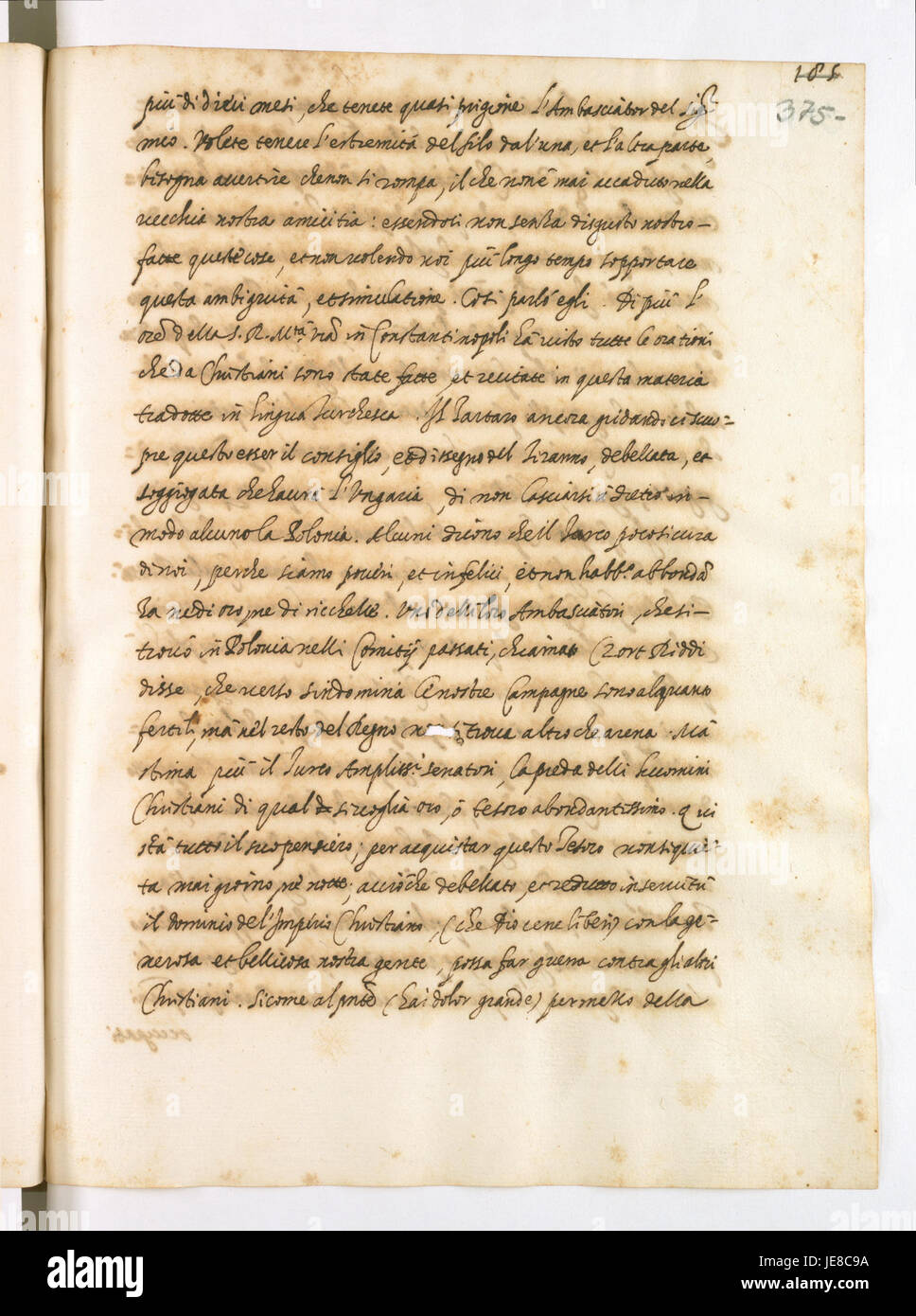 Ein historisches Dokument aus dem AGAD-Archiv, das die Reise des päpstlichen Gesandten Henryk Gaetano beschreibt, aufgezeichnet von Giovanni Paolo Mucante. Stockfoto