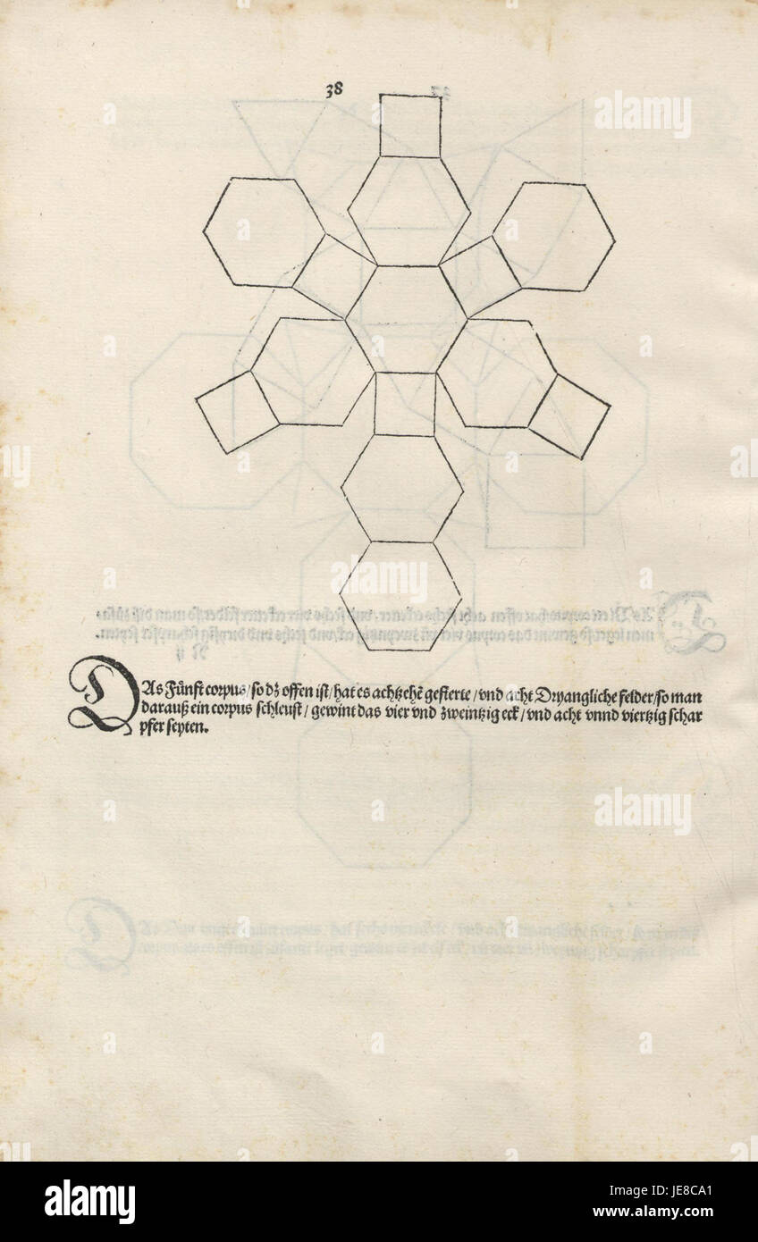 „Underweysung der Messung“ ist eine Abhandlung von Albrecht Dürer über Messung und Geometrie, die 1523 veröffentlicht wurde. Die Arbeit demonstriert Dürers technisches Können im mathematischen Zeichnen und ist ein wichtiger Bezugspunkt in der Kunst- und Wissenschaftsgeschichte. Stockfoto