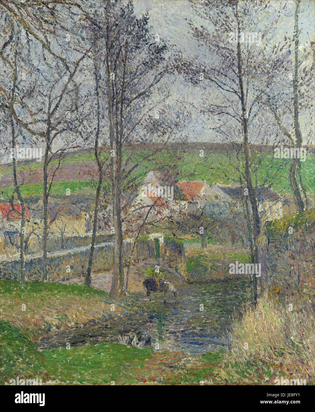 Camille Pissarro - Ufer des Viosne bei Ihrem bei grauem Wetter, winter- Stockfoto