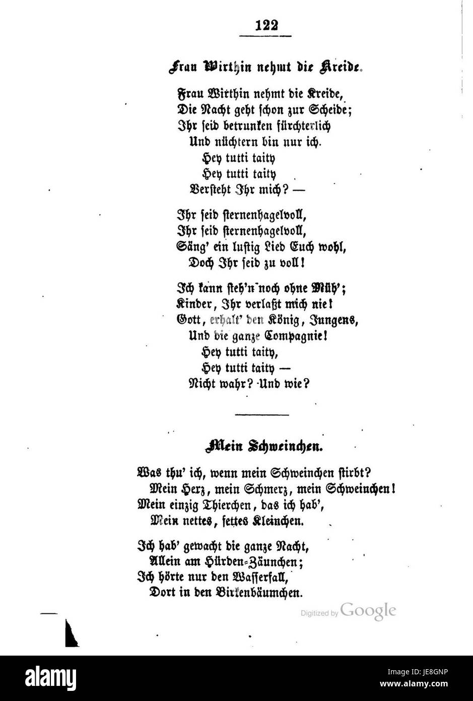 Eine Sammlung mit dem Titel „Burns Lieder und Balladen 122“, die Lieder und Balladen des Dichters Robert Burns enthält. Diese Zusammenstellung konzentriert sich auf eine Auswahl seiner Werke, die die reiche Tradition der schottischen Literatur und Volksmusik darstellen. Stockfoto