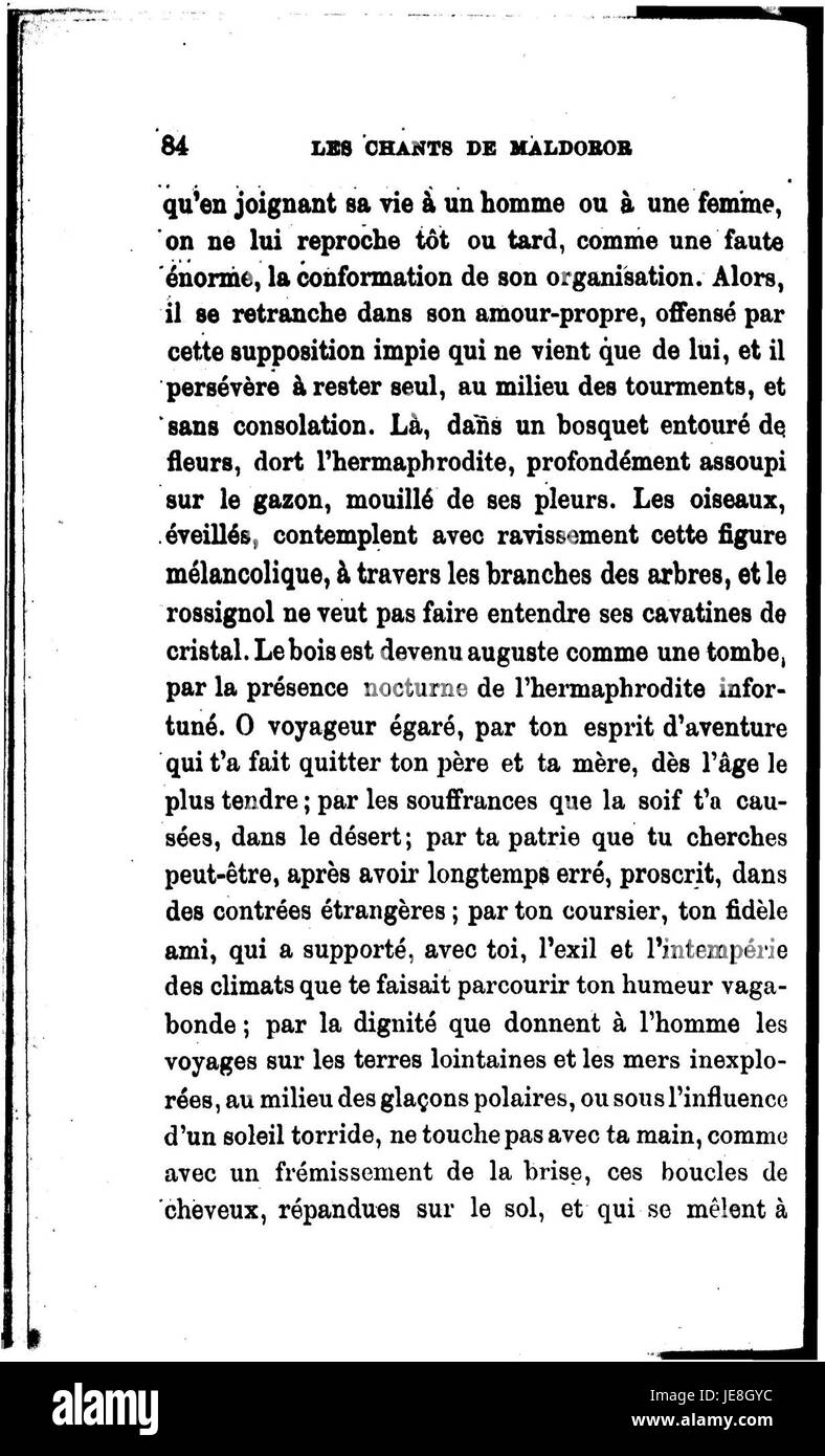 „Chants de Maldoror“ ist ein surrealistisches Werk von Comte de Lautréamont, das Themen wie Rebellion, Gewalt und Existentialismus erforscht. Seine unkonventionelle Struktur und die lebendige Bildsprache stellen traditionelle Erzählformen in Frage. Stockfoto