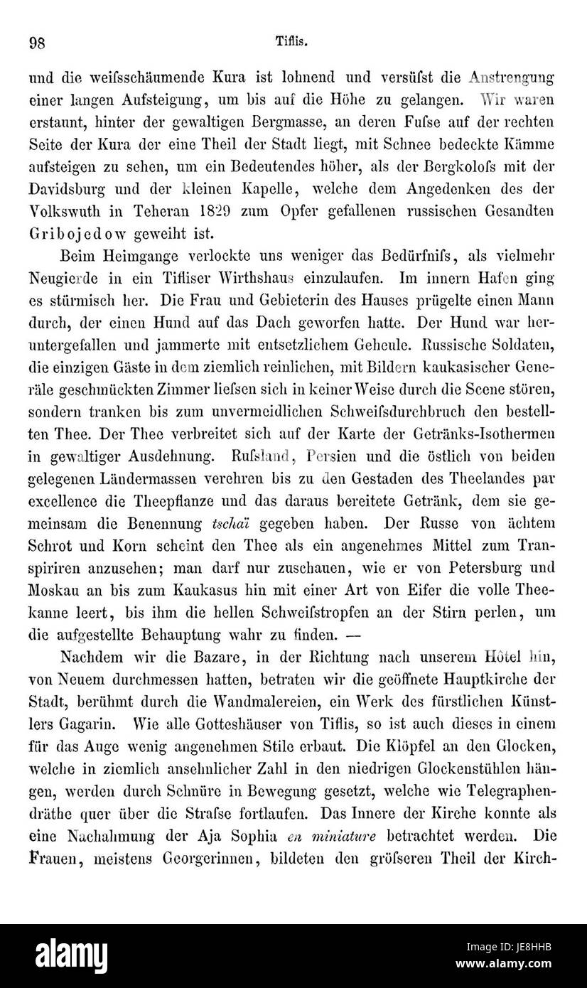Reise nach Persien von Brugsch ist ein Reisebericht, der seine Reise nach Persien im 19. Jahrhundert dokumentiert. Dieser Eintrag auf Seite 114 beleuchtet die kulturellen und geografischen Details, die er während seiner Reisen beobachtet hat. Stockfoto
