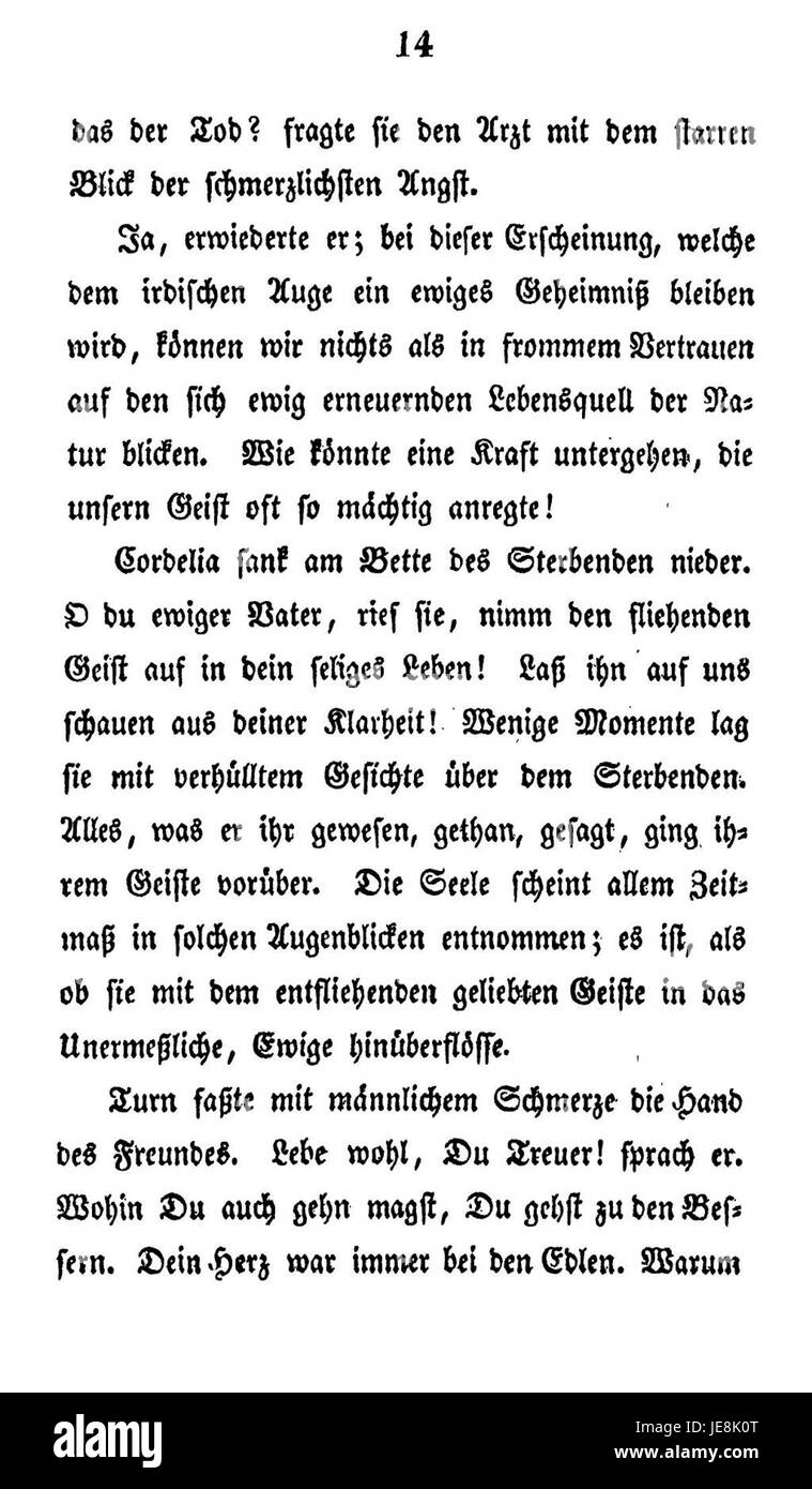 Seite 16 von „de Cordelia“ von Wolzogen, einem bedeutenden literarischen Werk, das Themen der Romantik und ihre kulturellen Implikationen in der europäischen Literatur untersucht. Stockfoto