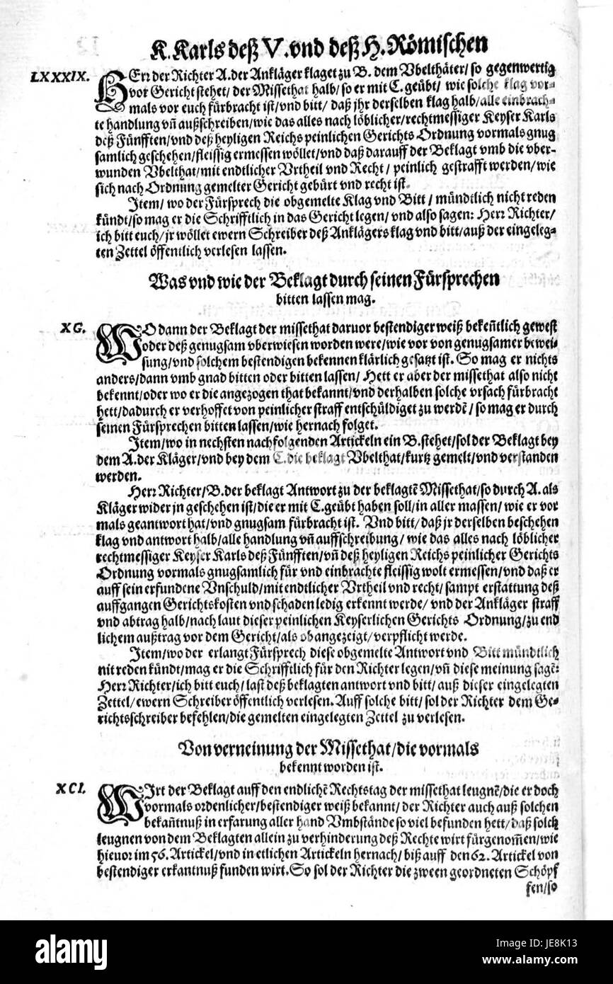 De Constitutio Criminalis Carolina (1577) 34 Stockfoto