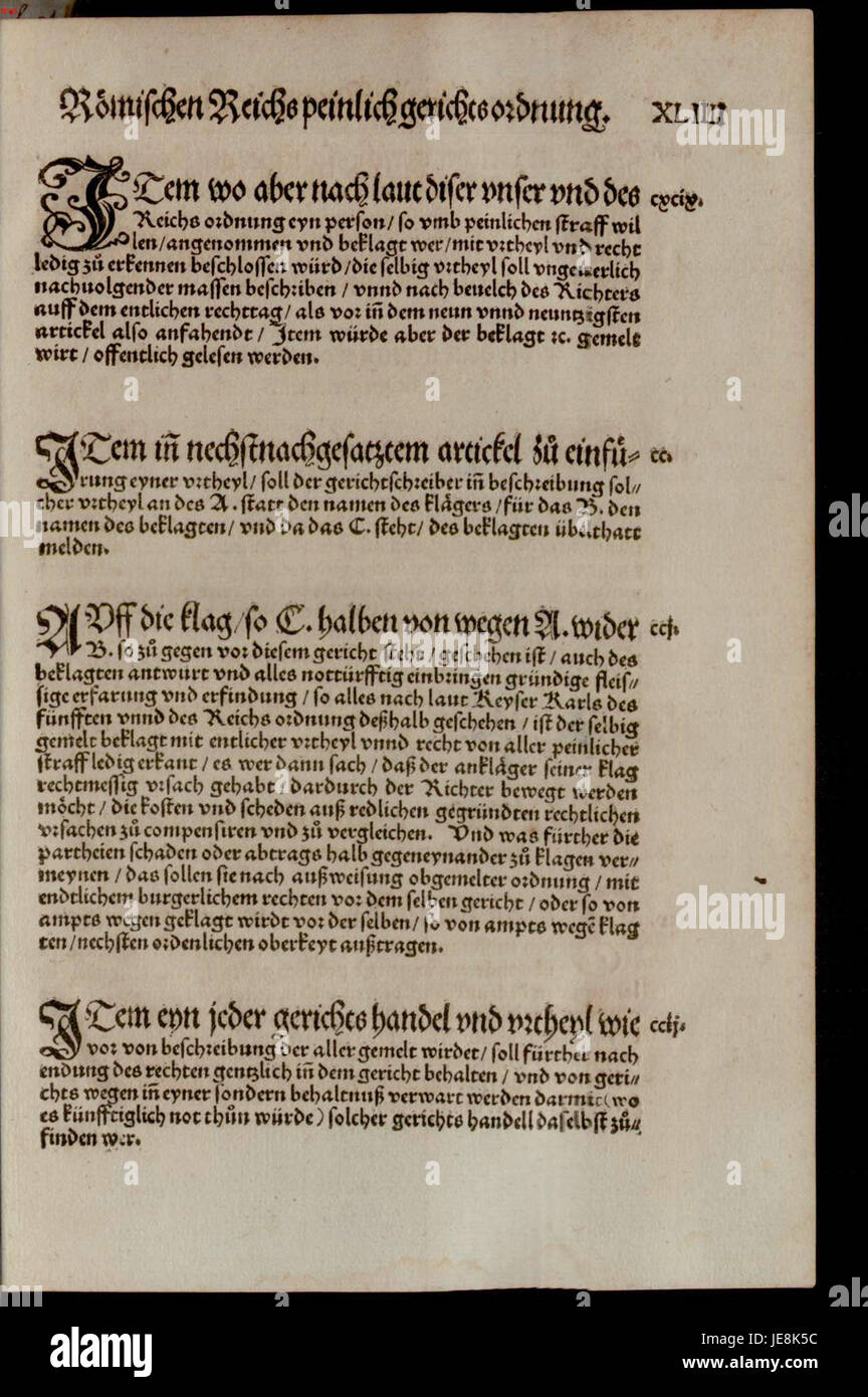 De Constitutio Criminalis Carolina (1533) 099 Stockfoto