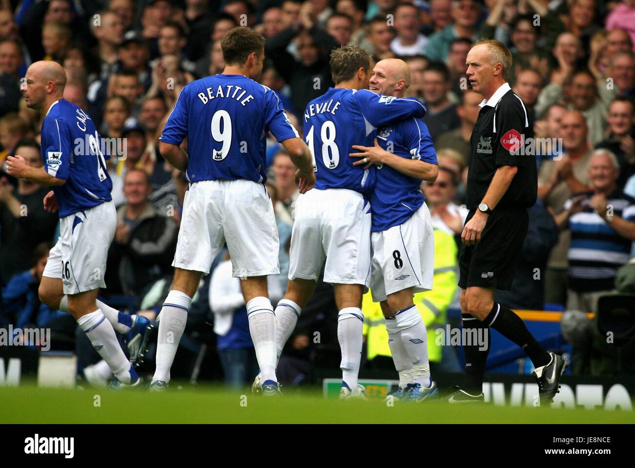 LEE CARSLEY & ANDREW JOHNSON EVERTON V WATFORD GOODISON PARK LIVERPOOL ENGLAND 19. August 2006 Stockfoto