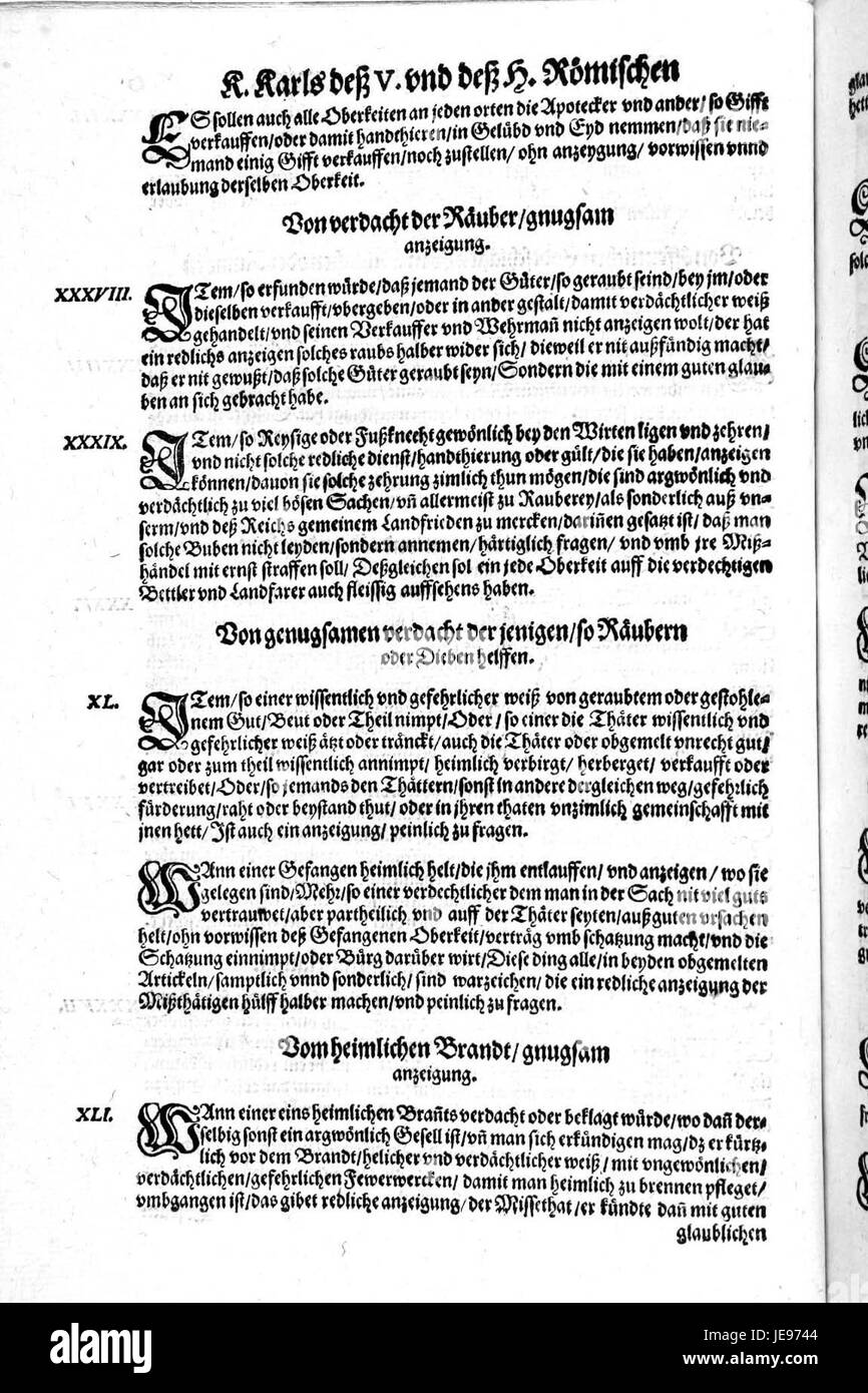 De Constitutio Criminalis Carolina (1577) 24 Stockfoto