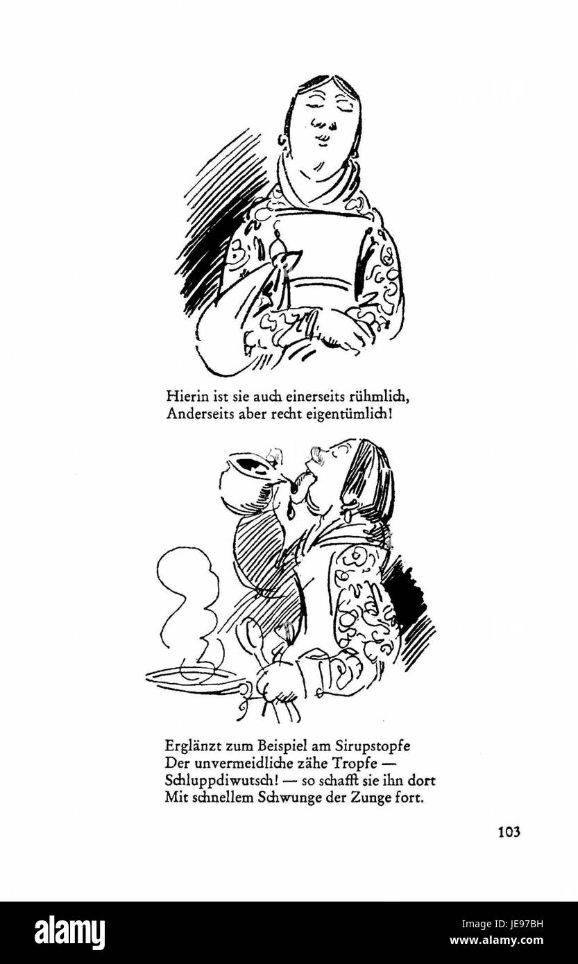 Ein Auszug aus den Busch Werken v3, Seite 101, der möglicherweise ein bedeutendes Werk oder einen künstlerischen Text illustriert und Elemente der klassischen europäischen Literatur und Kunstgeschichte beschreibt. Stockfoto