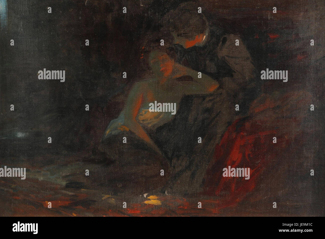 Albert Ritzbergers Liebespaar ist ein Gemälde, das eine intime und romantische Szene darstellt und sich auf die Verbindung zweier Individuen konzentriert. Das Kunstwerk vermittelt Emotionen und Tiefe in menschlichen Beziehungen. Stockfoto