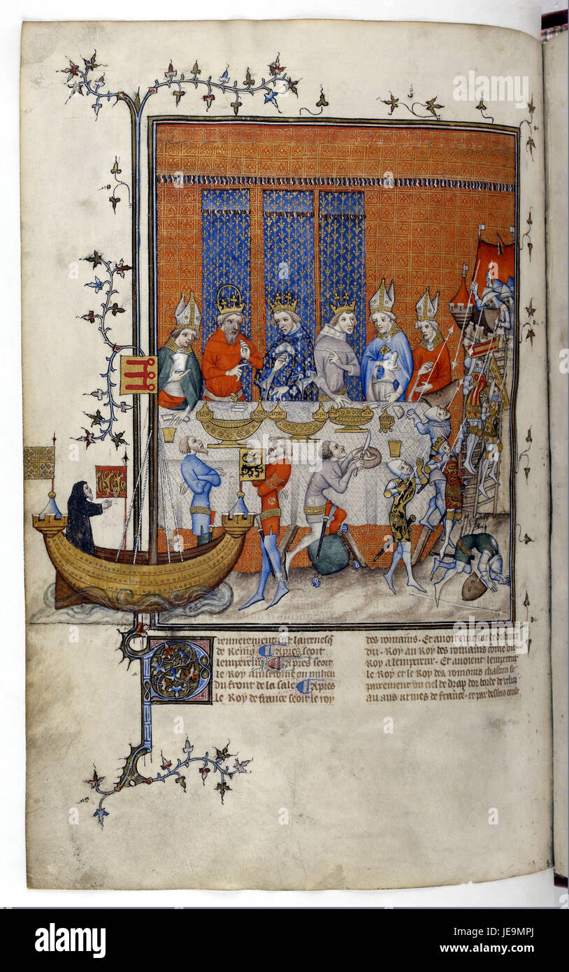 Das Bankett Karls IV. Bezieht sich auf eine Veranstaltung des Kaisers Karl IV., die seine Rolle in der europäischen mittelalterlichen Politik und den höfischen Traditionen demonstriert. Stockfoto