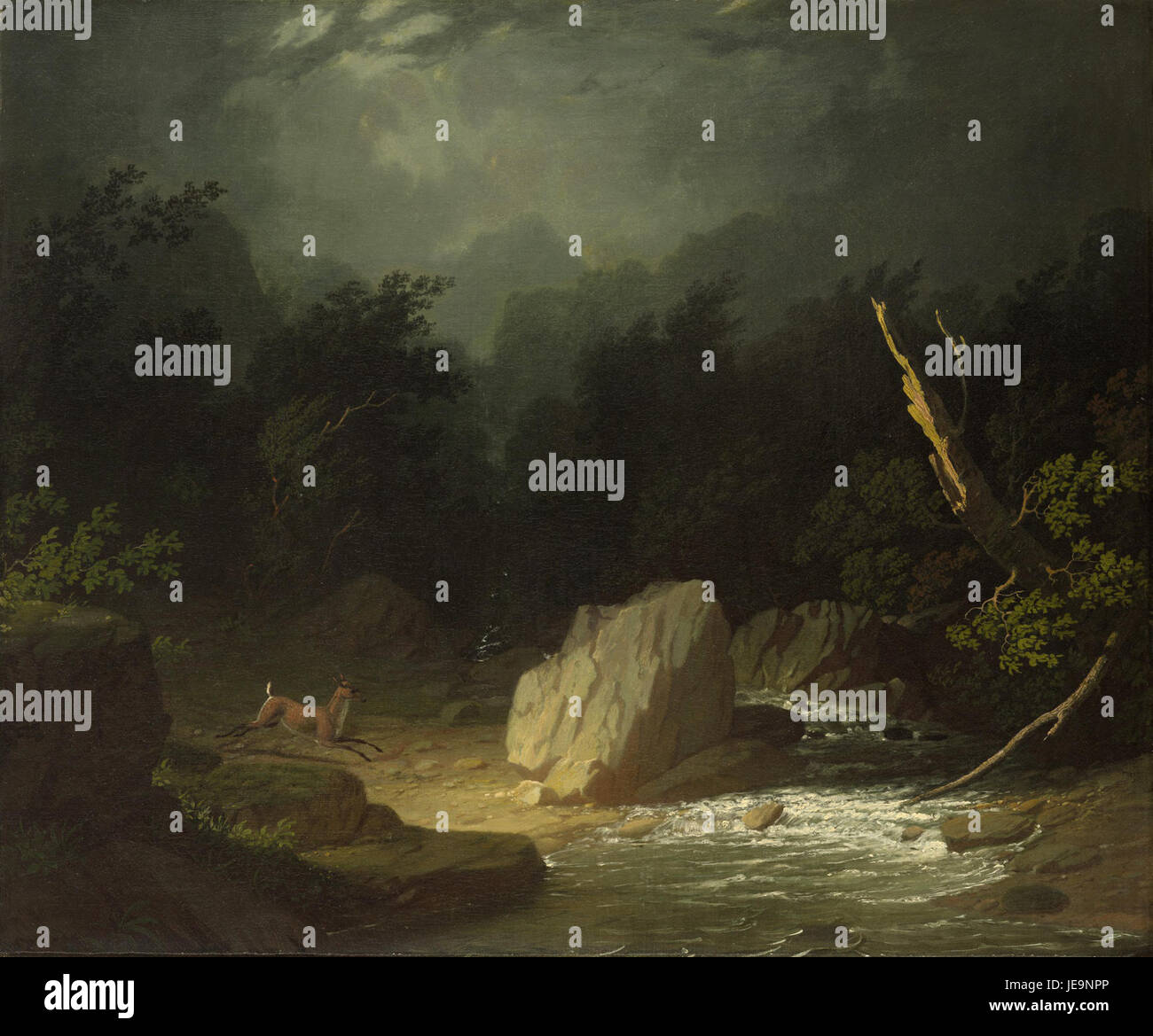 George Caleb Binghams „The Storm“ (c.1852-53), ein Gemälde, das den dramatischen Moment eines Sturms auf dem Fluss darstellt und die Intensität und emotionale Kraft der Natur einfängt. Stockfoto