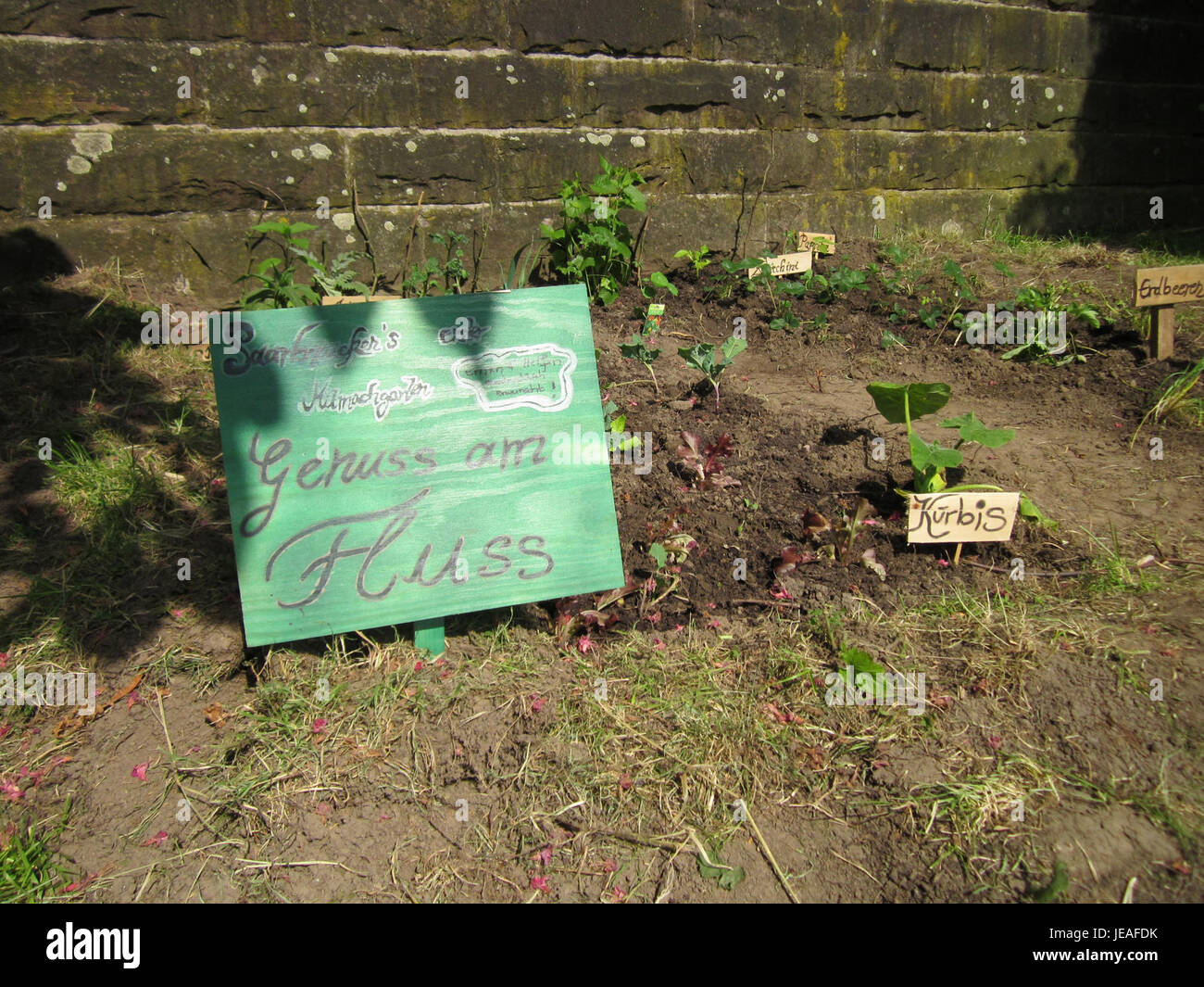 Ein Foto, aufgenommen am 7. Juni 2013, von einem Guerillagarten in Staden, Belgien. Das Bild zeigt die spontane Natur der städtischen Gartenarbeit in öffentlichen Räumen. Stockfoto
