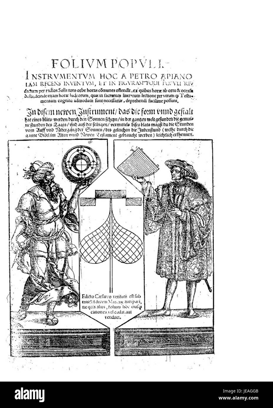 Das Werk „Folium populi“ von Apian ist ein historisches botanisches Dokument, das die medizinische und praktische Verwendung der Pflanze Populus (Pappel) beschreibt. Stockfoto