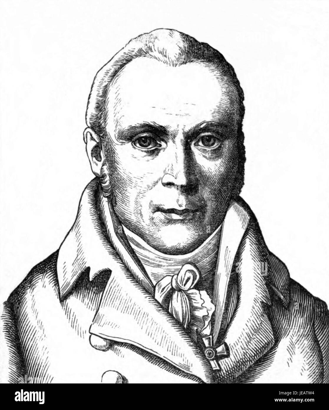 Johann Friedrich Blumenbach war ein deutscher Arzt und Anthropologe und galt als eine der Gründungsfiguren der modernen Anthropologie. Er ist bekannt für seine Klassifizierung menschlicher Rassen und seine Beiträge zur Erforschung menschlicher Variation und Evolution. Stockfoto