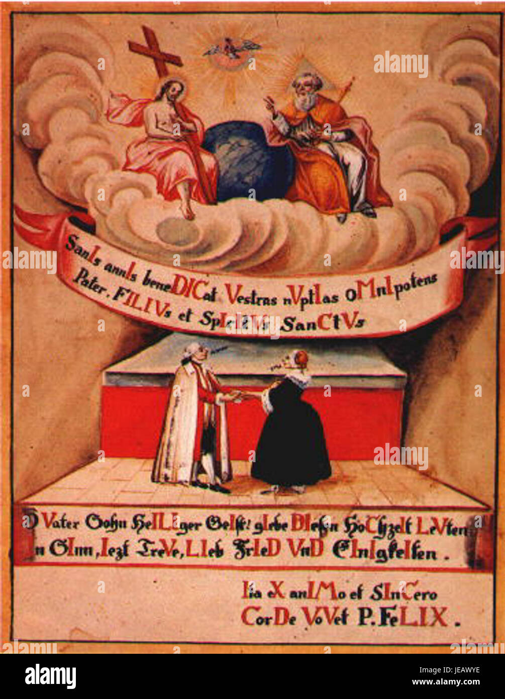 Das Debler Chronogramm ist ein historisches Dokument aus Gmünd. Chronogramme waren eine Möglichkeit, Datumsangaben in lateinischer Sprache zu kodieren, indem römische Zahlen verwendet wurden, um die Jahre darzustellen, die in der Renaissance üblich waren. Stockfoto