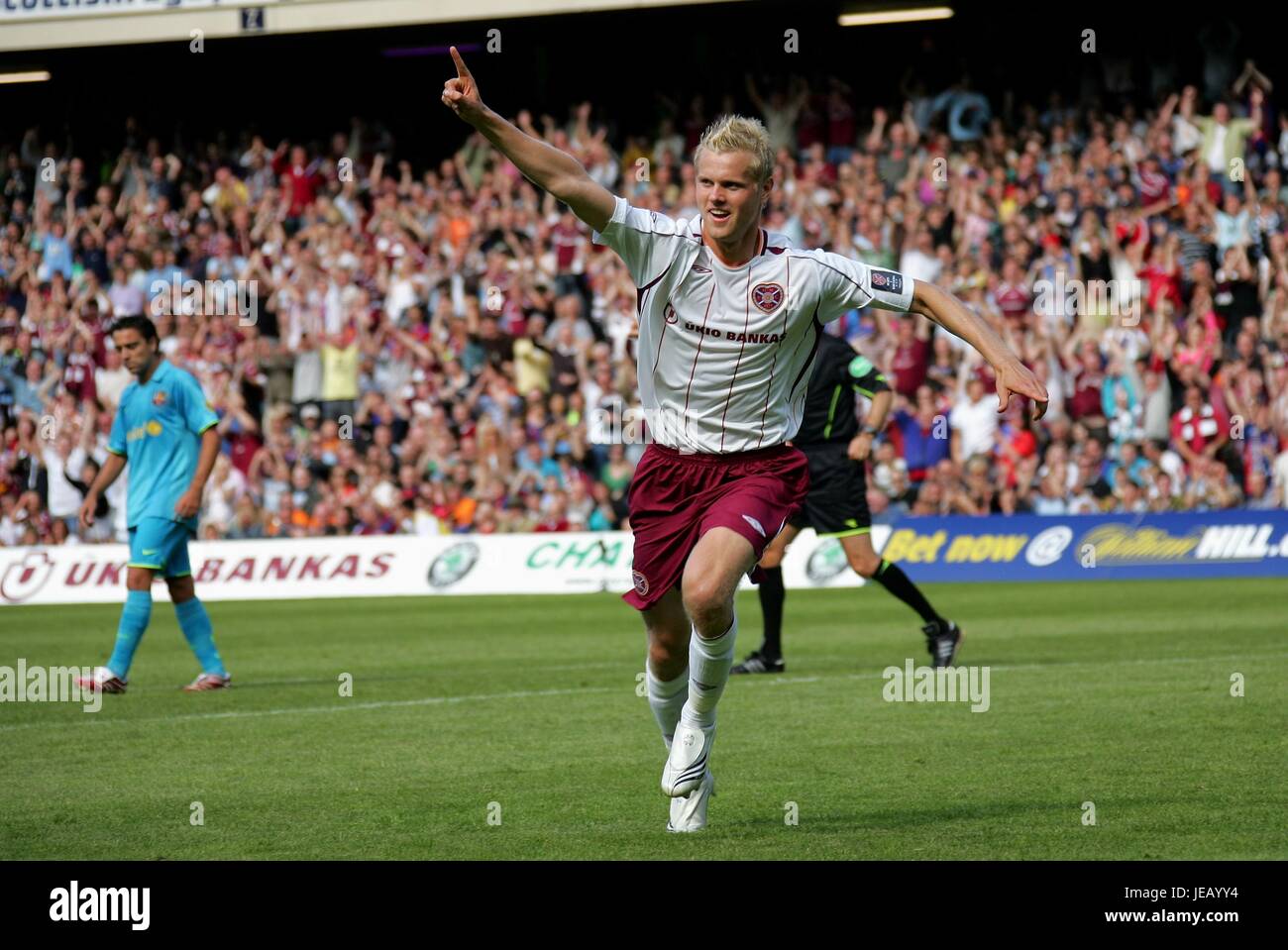 JUHO MAKELA feiert Herzen V BARCELONA MURRAYFILD Stadion EDINBURGH Schottland 28. Juli 2007 Stockfoto