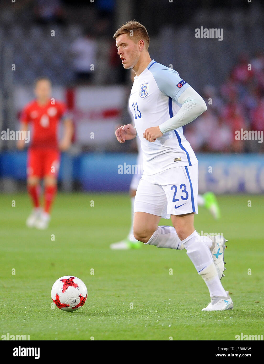 Alfie Mawson während der UEFA European Under-21-Spiel zwischen England und Polen in Kolporter Arena am 22. Juni 2017 in Kielce, Polen. (Foto: MB-Media) Stockfoto