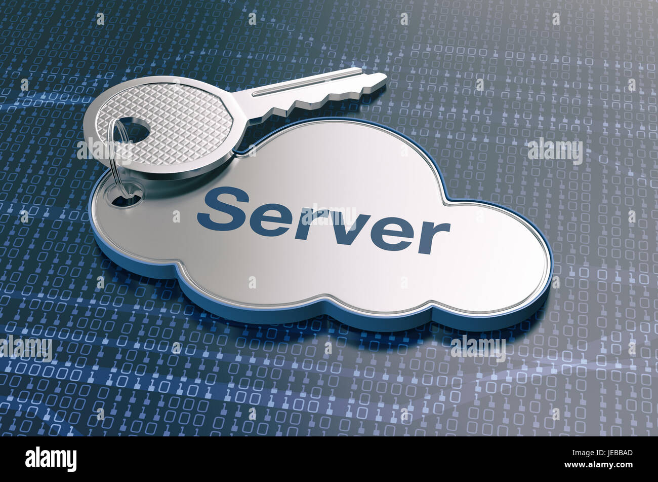 eine Wolke mit einem Schlüssel und Text: Server, Computer, Internet, Netzwerk-Konzept (3d Render) Stockfoto