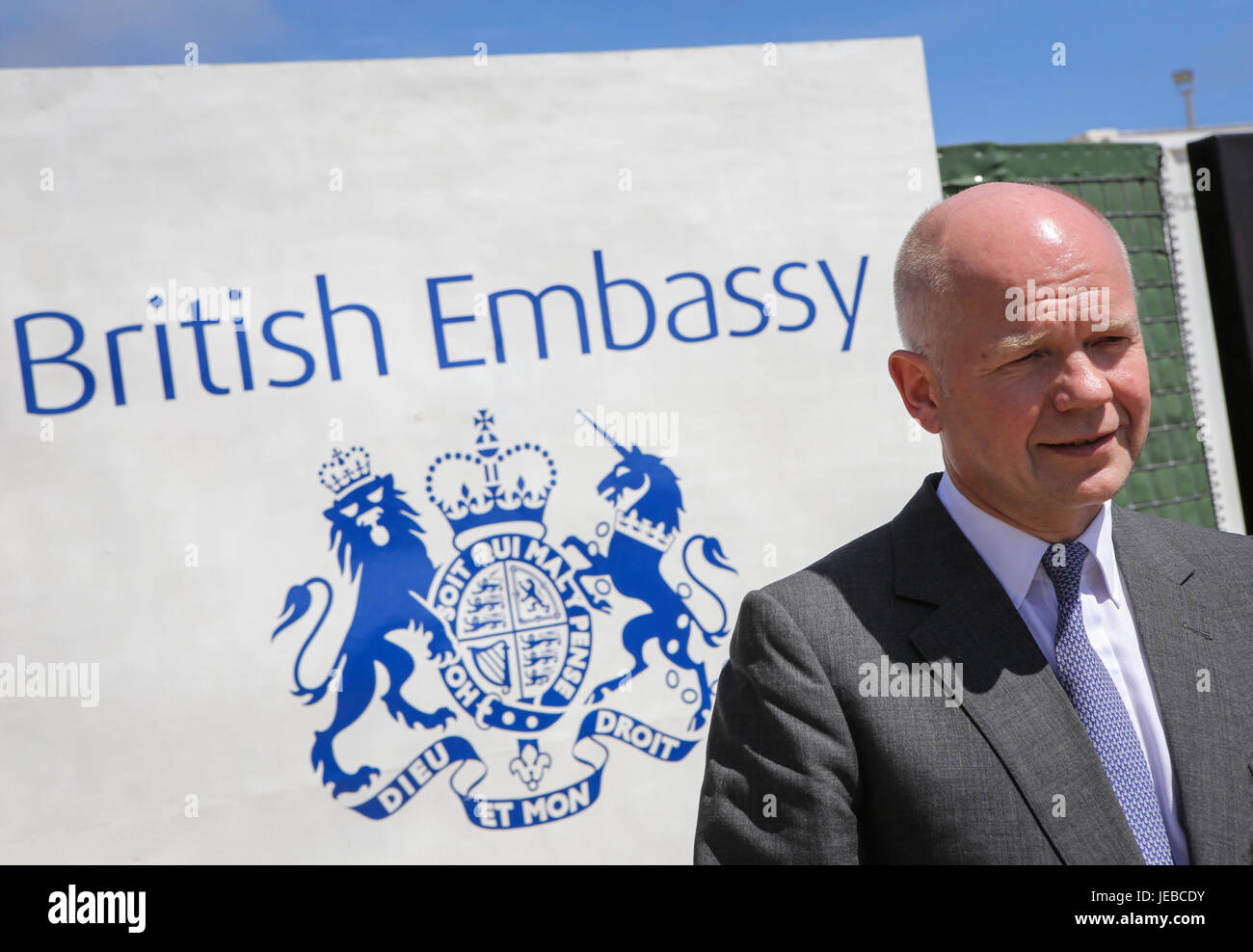 Die britische Botschaft in den Haag, Niederlande, dient als diplomatische Mission für das Vereinigte Königreich. Das Foto vom 25. April 2013 zeigt einen Moment des offiziellen Engagements für die Aktivitäten der Botschaft. Stockfoto