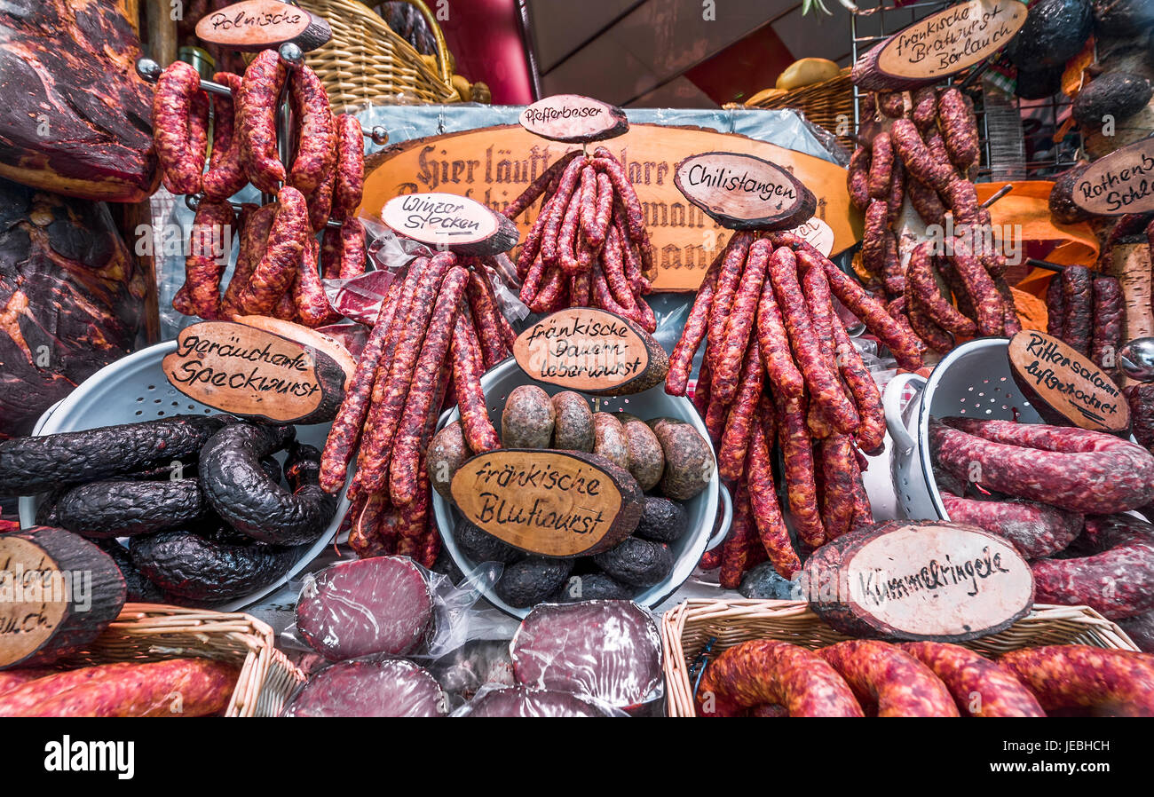 Delikatesse Schaufenster zeigen. Rothenburg Ob der Tauber Stockfoto